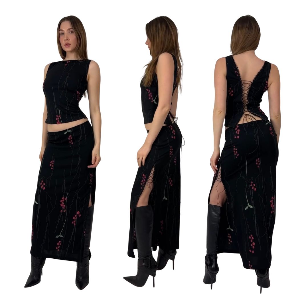 1998 Lace Up Maxi Skirt Set
