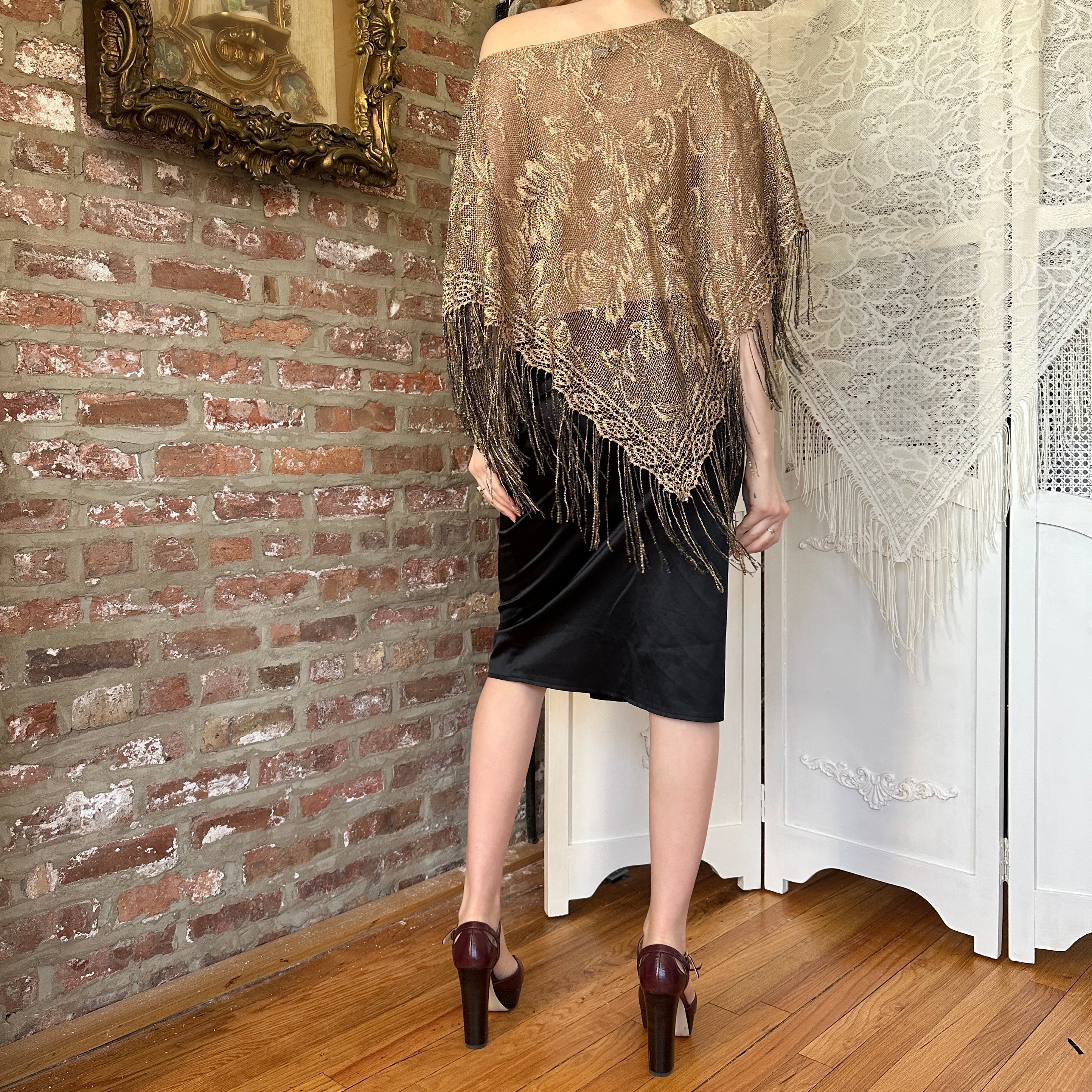 Vintage Gold Sheer Poncho (OS)