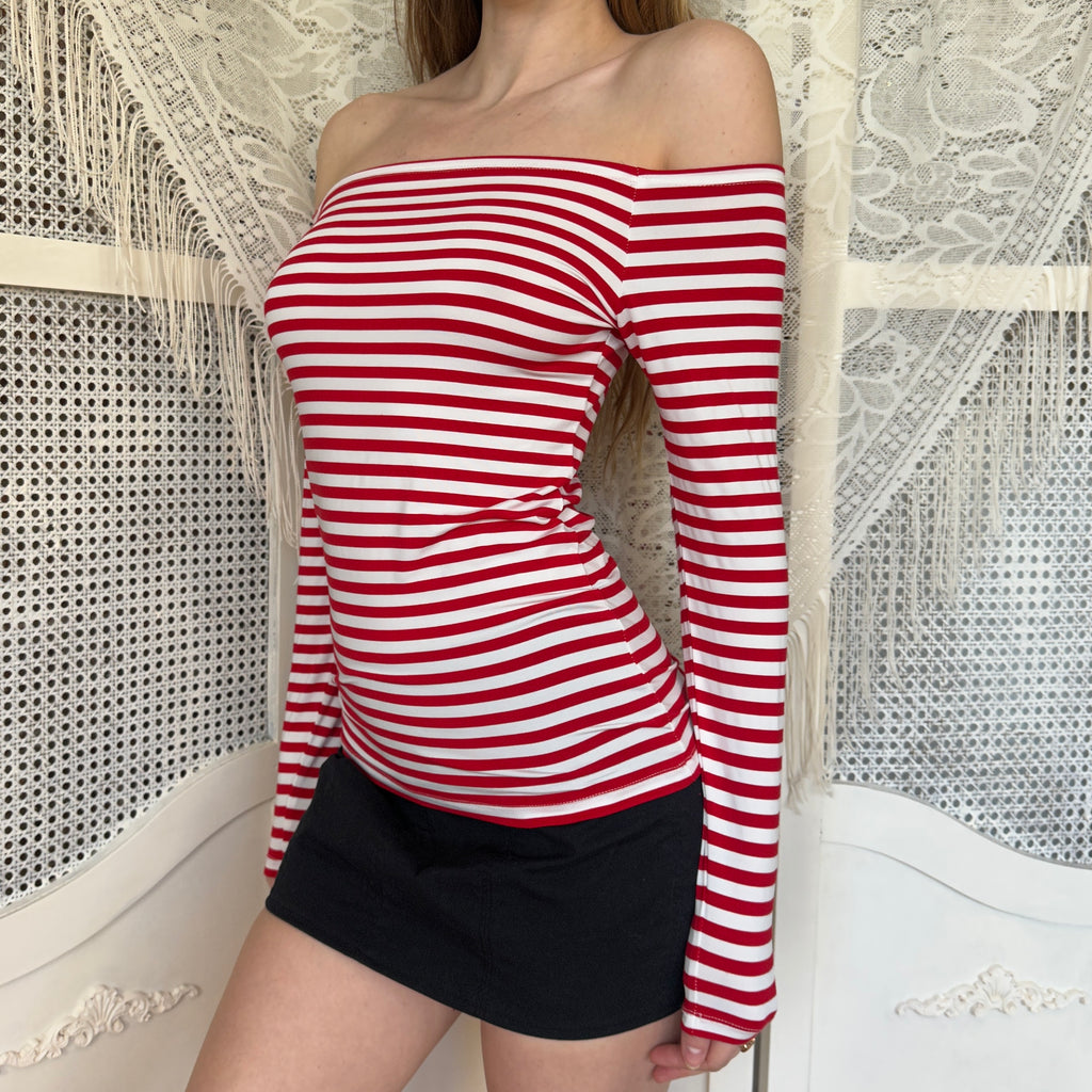 Vintage Striped Cold Shoulder Top (M)