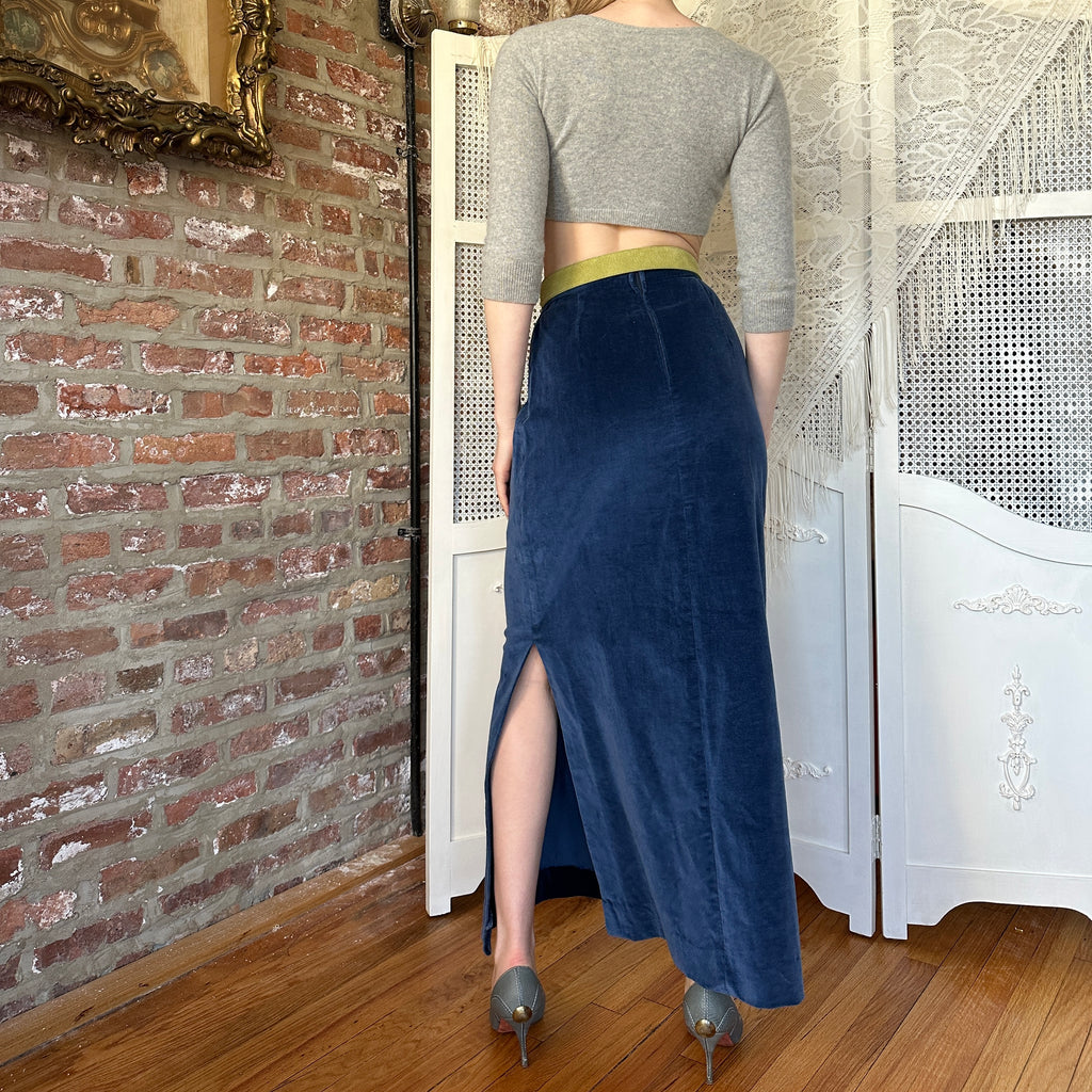 True Vintage Blue Velvet Maxi Skirt (S)