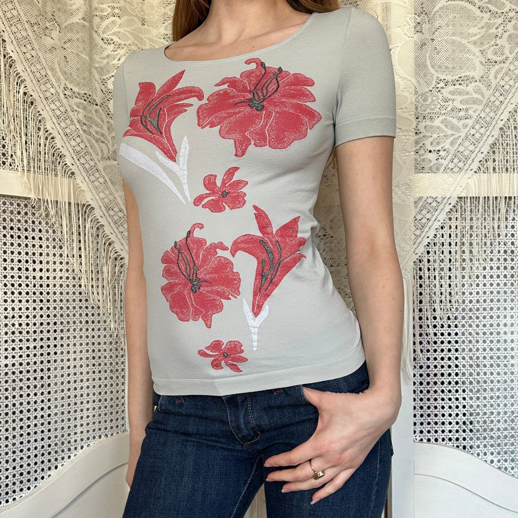 2000s Floral Print Stretch Top (S/M)