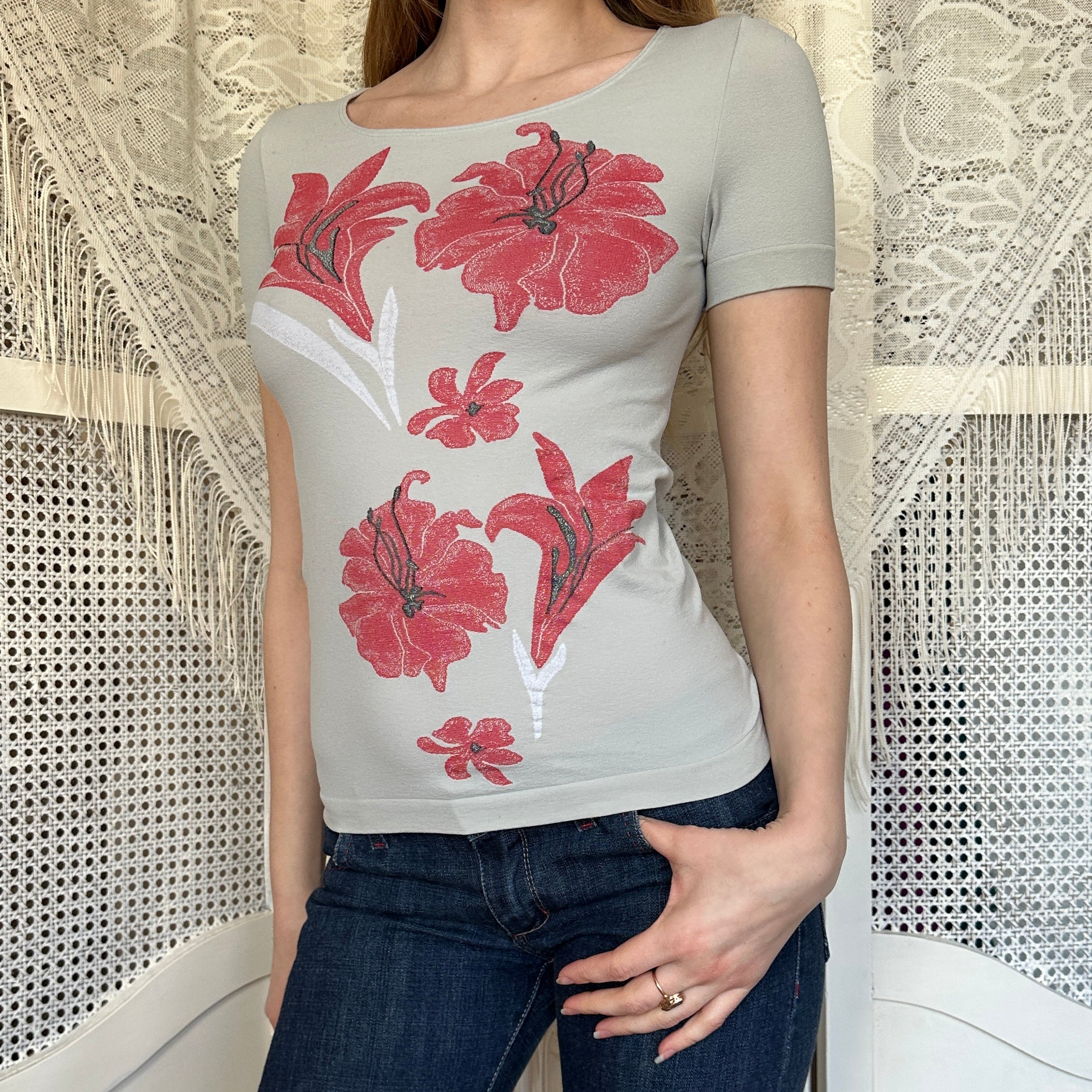2000s Floral Print Stretch Top (S/M)