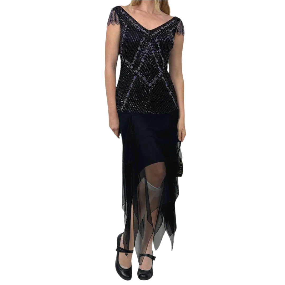 Sue Wong Gatsby Goth Midi Dress (S)