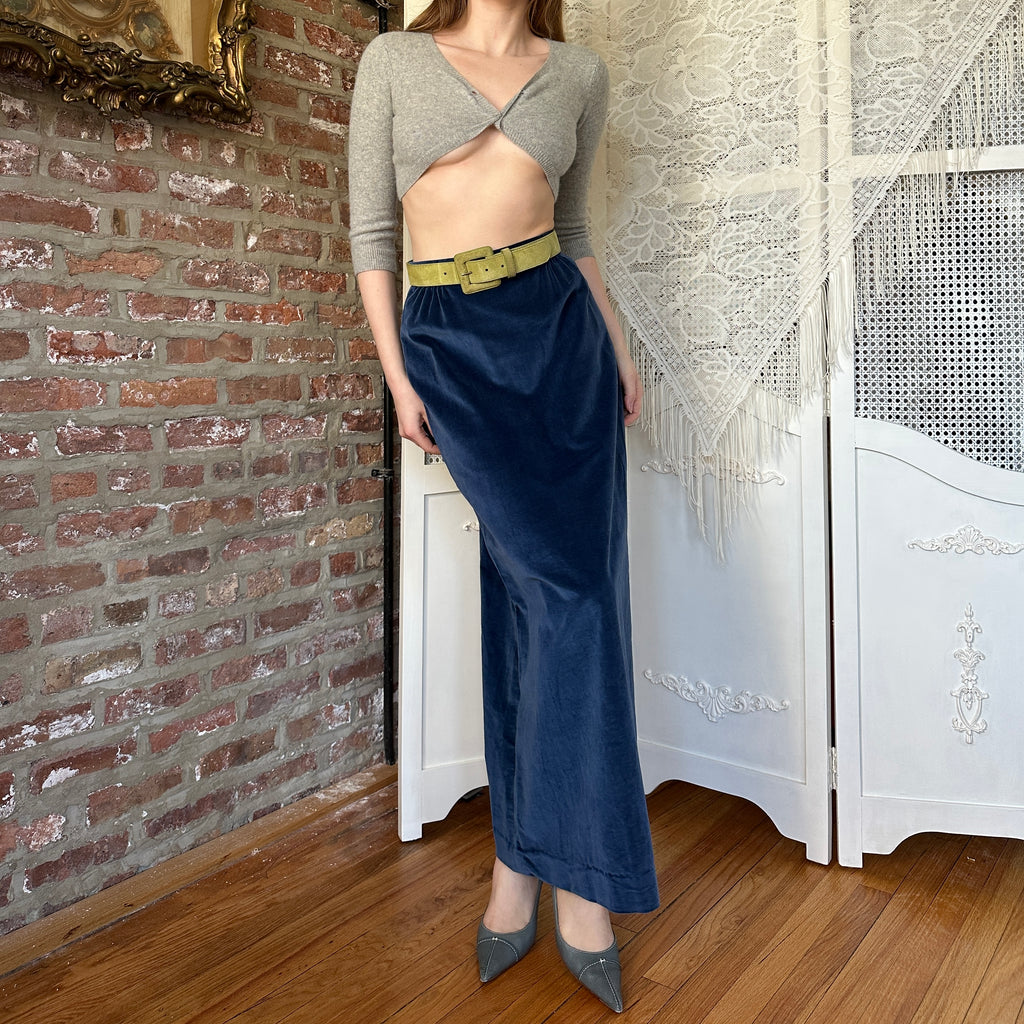 True Vintage Blue Velvet Maxi Skirt (S)