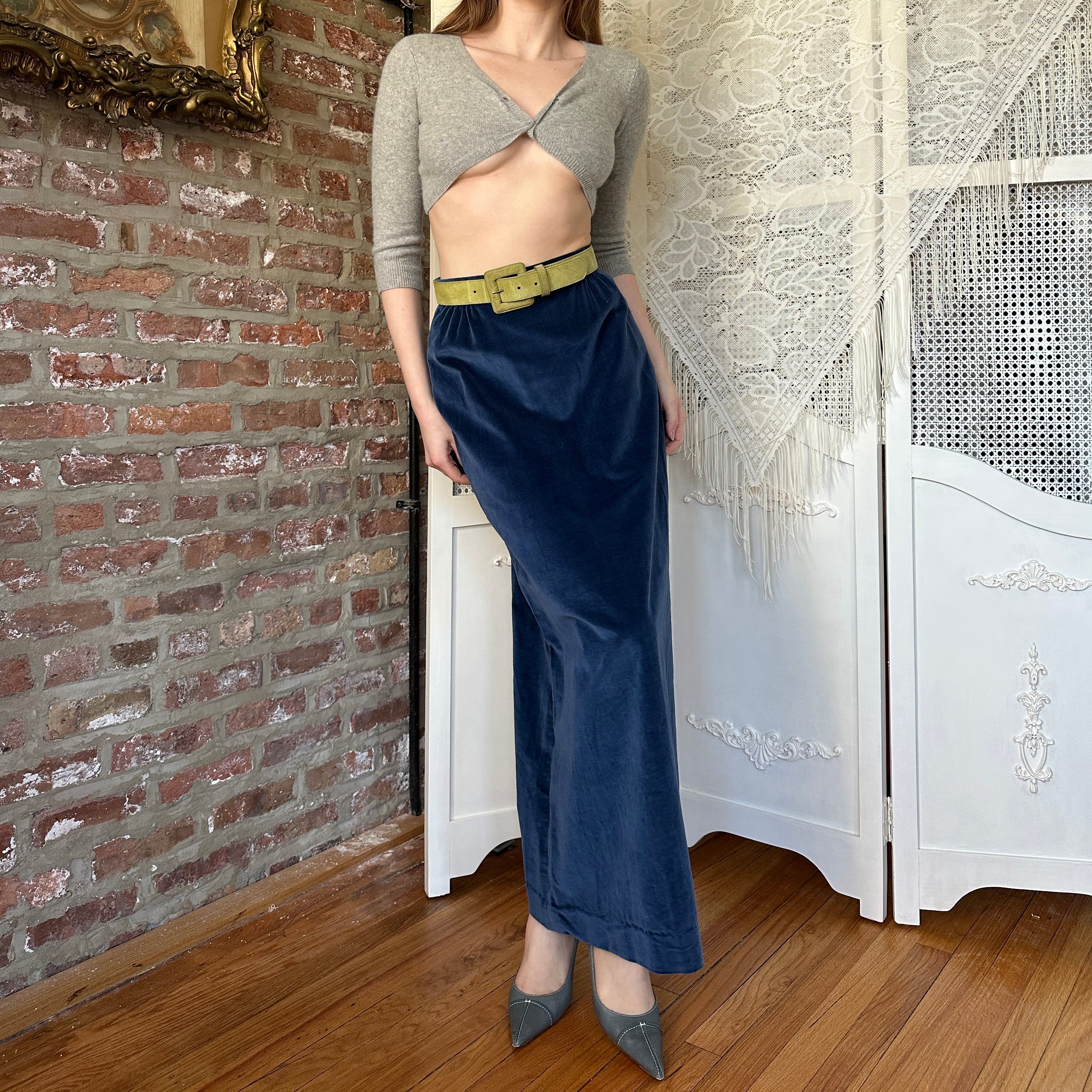 True Vintage Blue Velvet Maxi Skirt (S)
