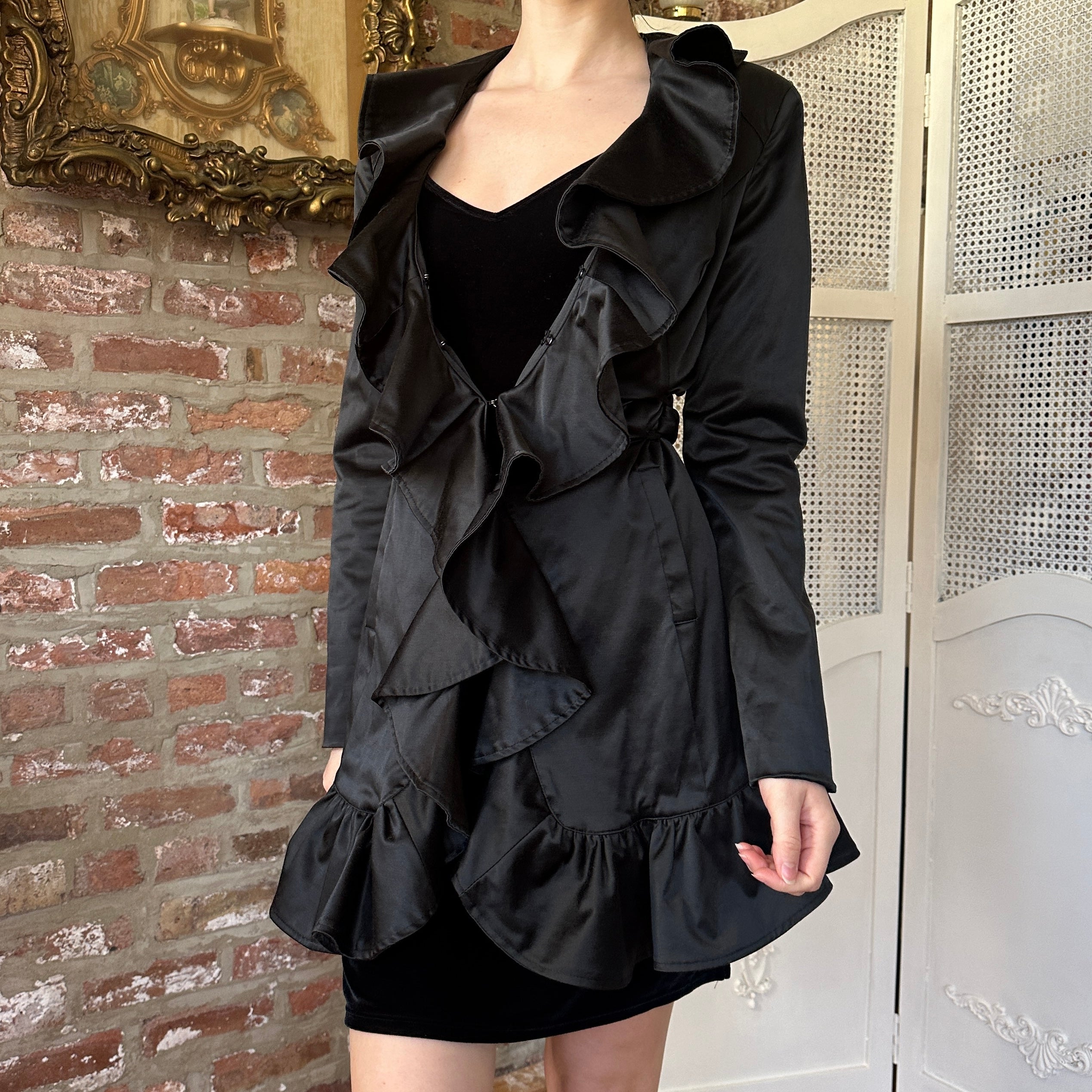 2000s Bebe Satin Ruffle Coat (S)