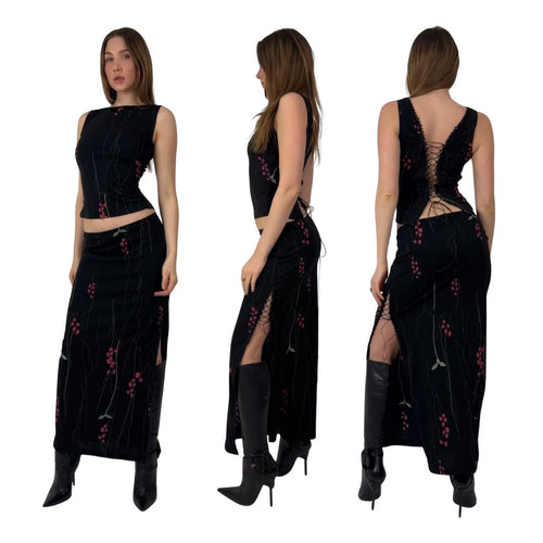 1998 Lace Up Maxi Skirt Set