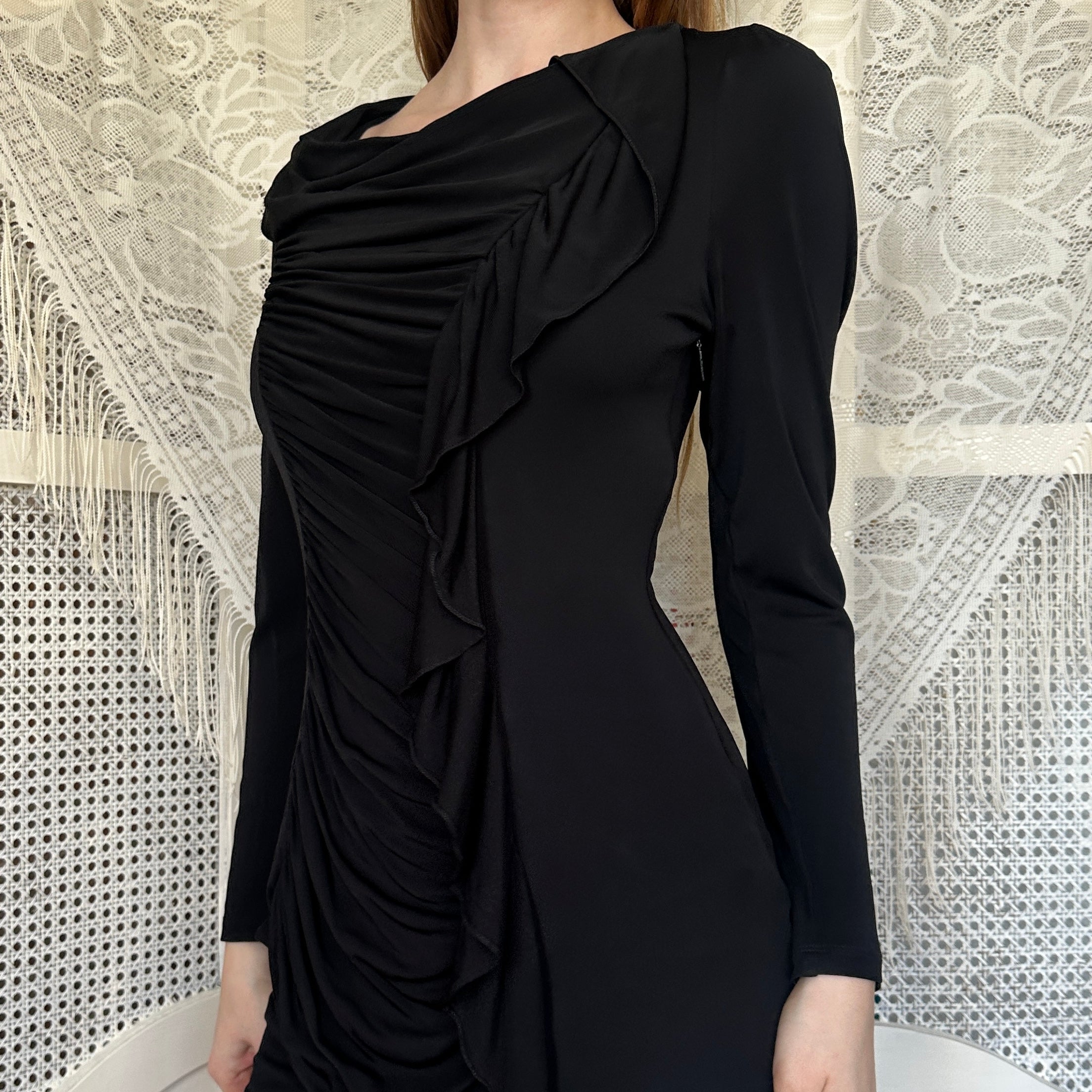 Roberto Cavalli Black Slinky Draped Midi Dress (M)