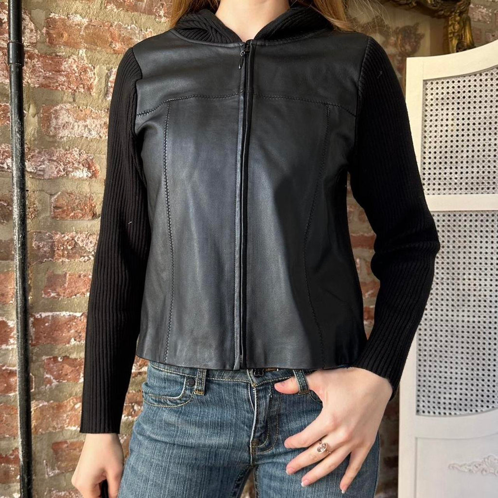Vintage Black Leather Zip-Up Shacket (S)