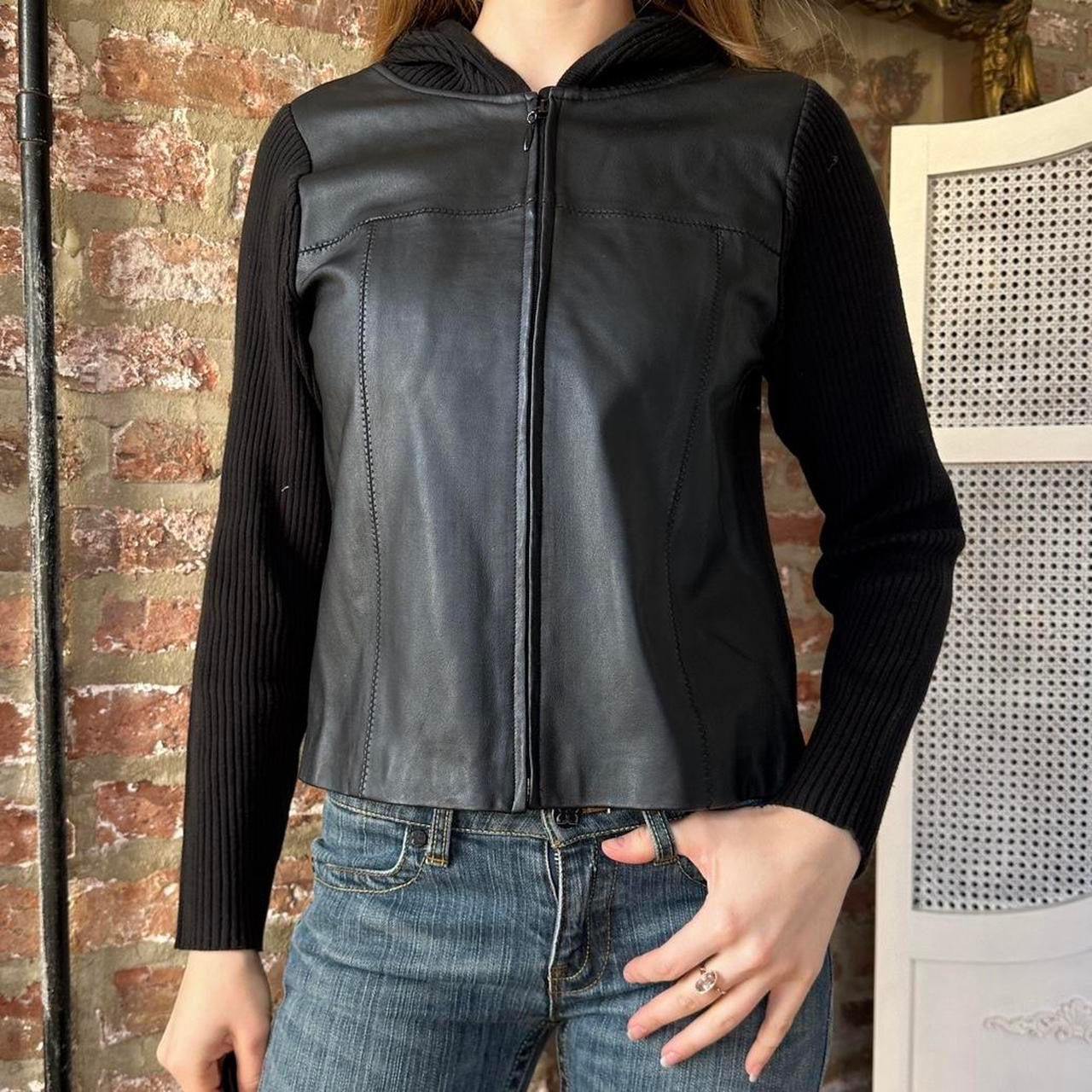 Vintage Black Leather Zip-Up Shacket (S)
