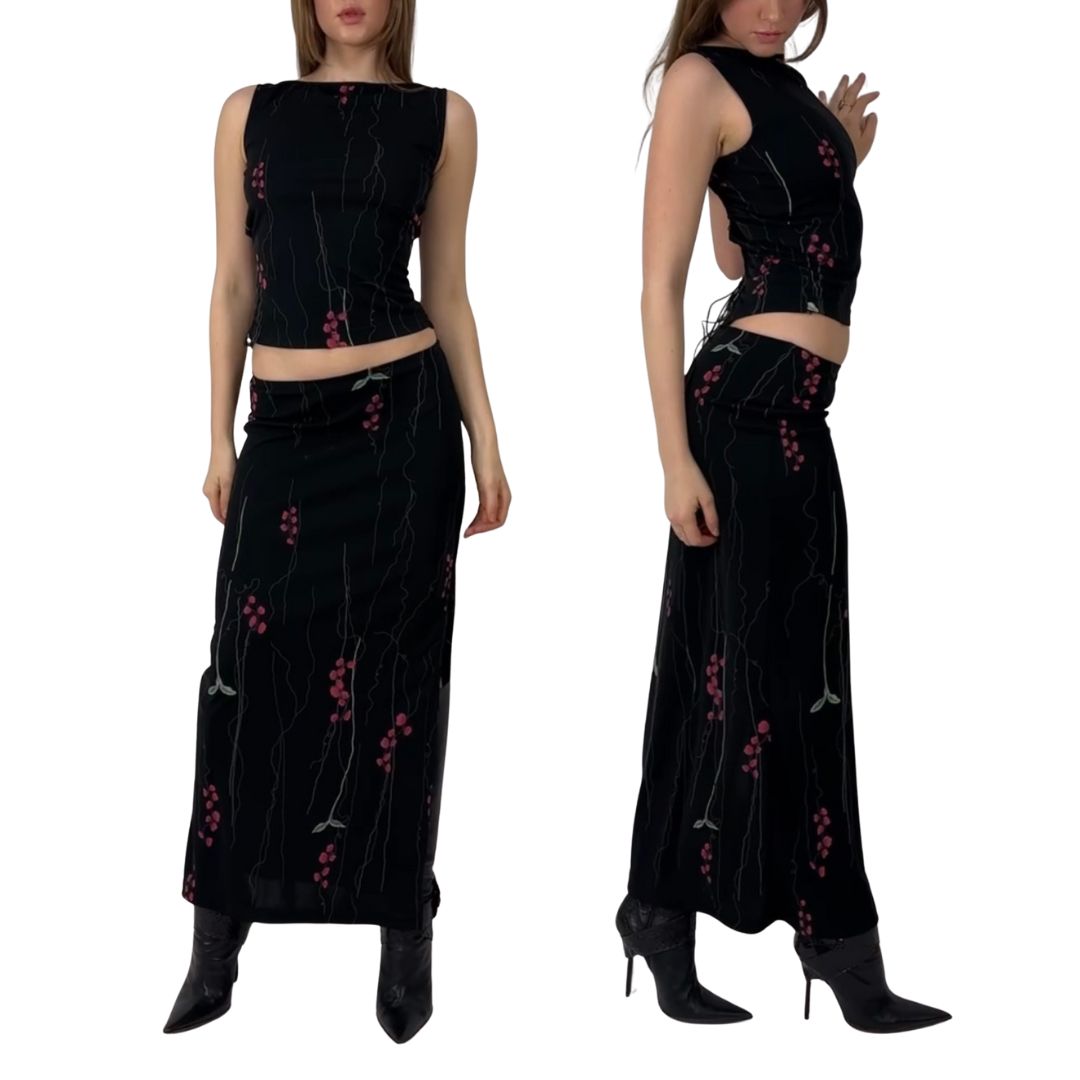 1998 Lace Up Maxi Skirt Set