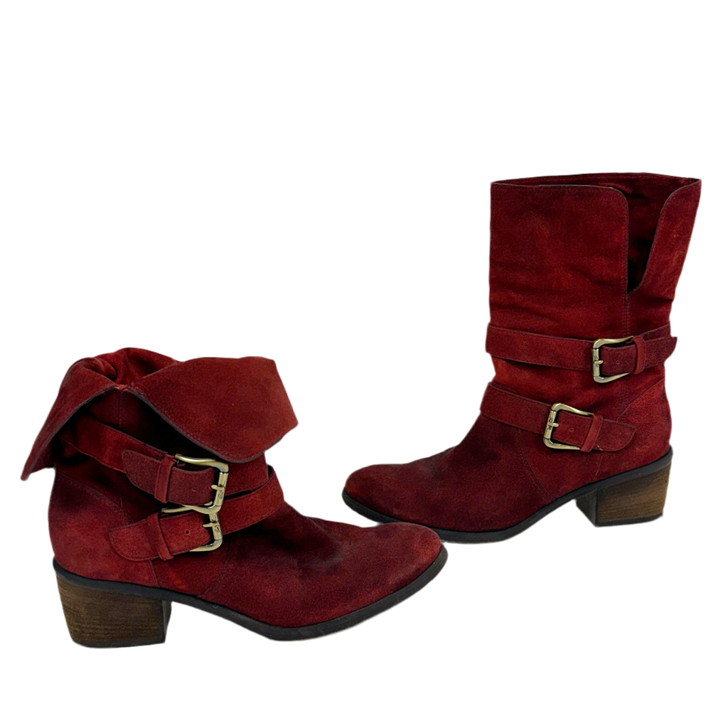 Vintage Red Leather Biker Boots (8)