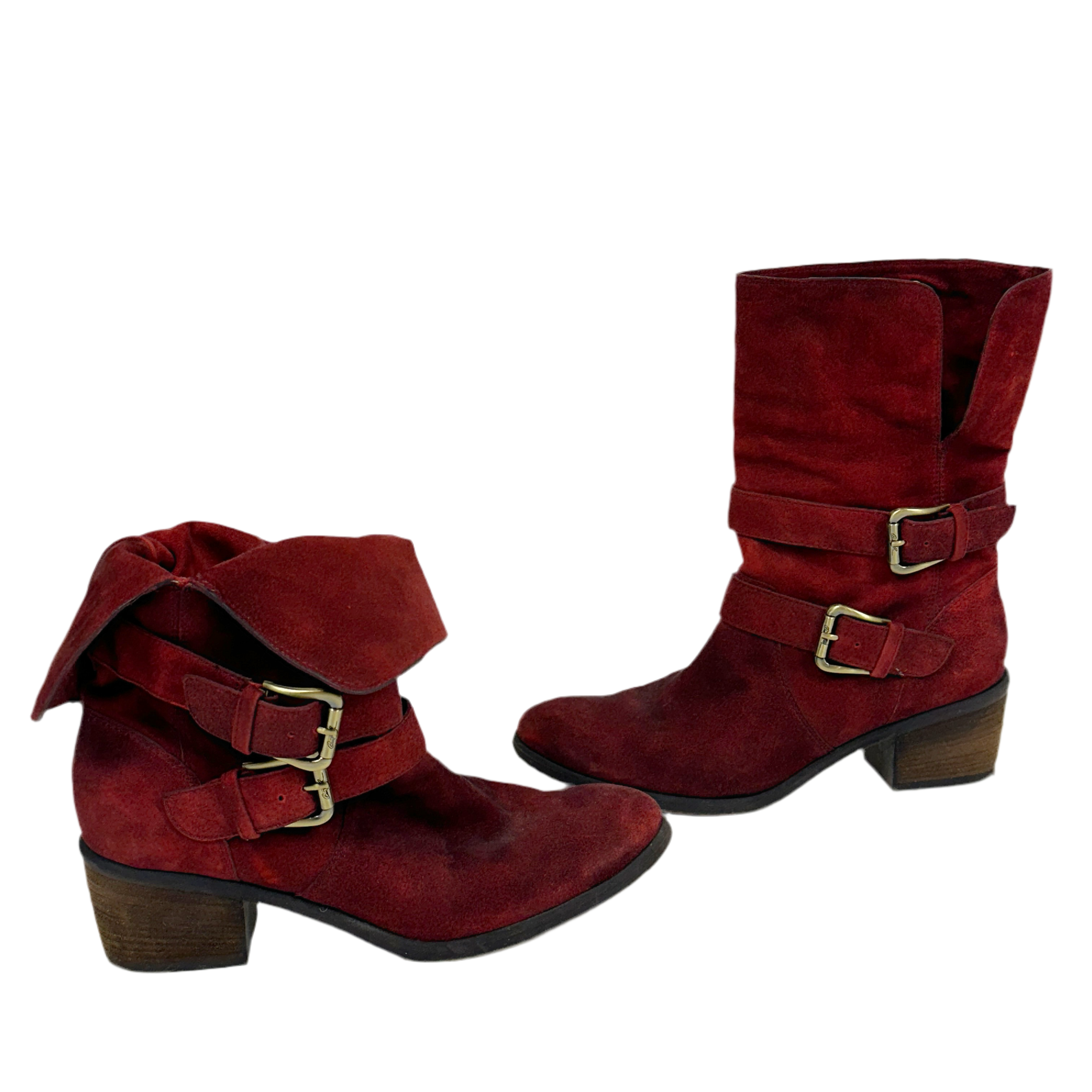 Vintage Red Leather Biker Boots (8)