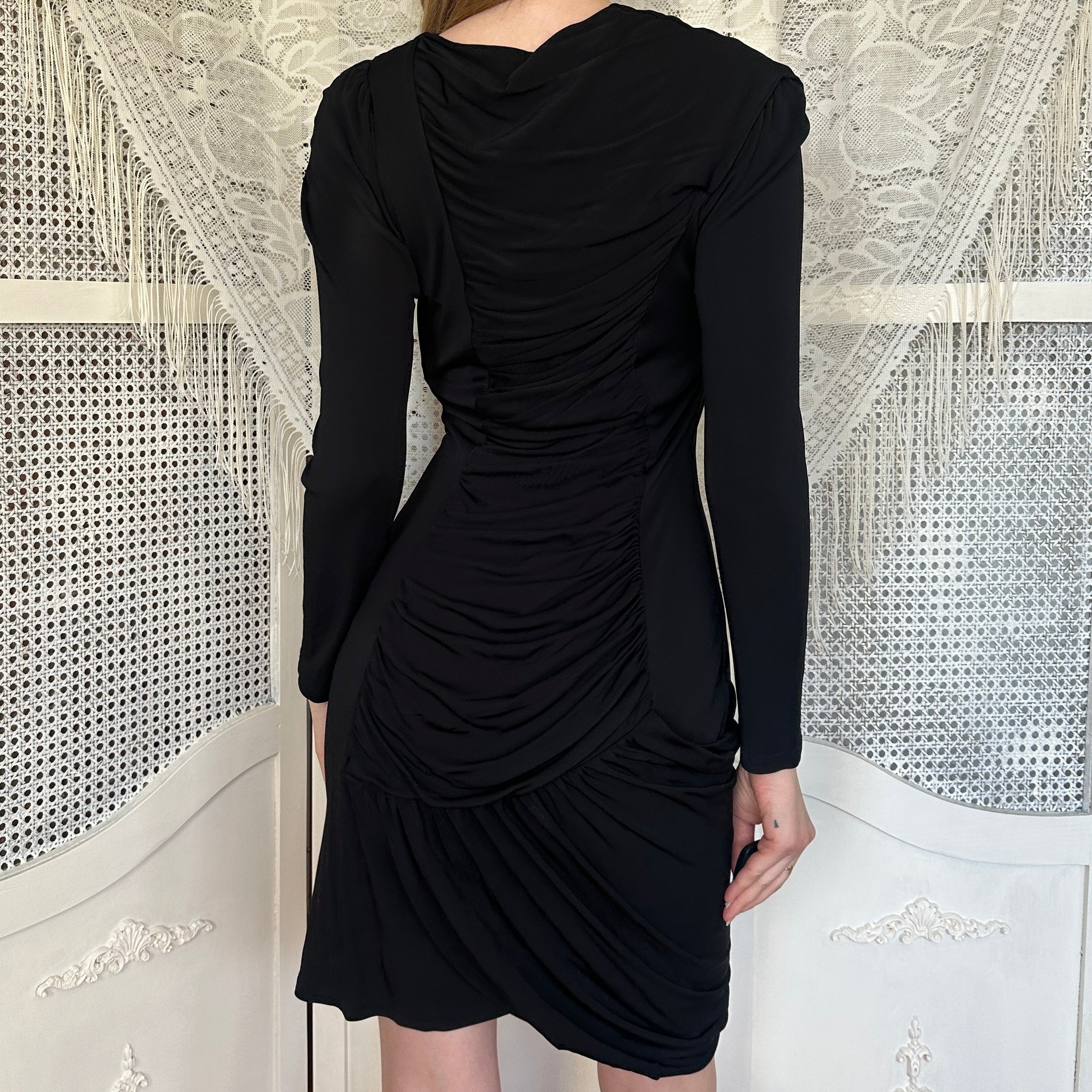 Roberto Cavalli Black Slinky Draped Midi Dress (M)
