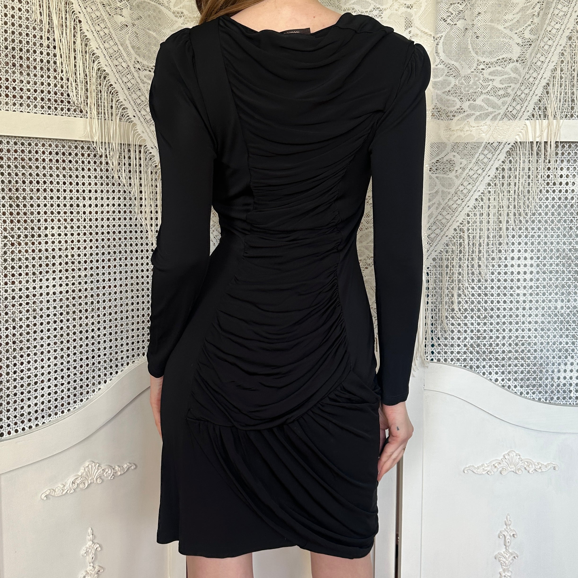 Roberto Cavalli Black Slinky Draped Midi Dress (M)