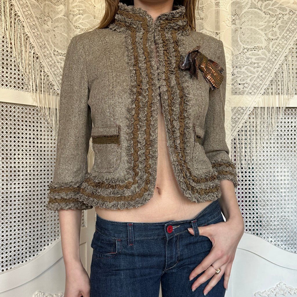 Vintage Wool Ruffle Blazer Top (XS)