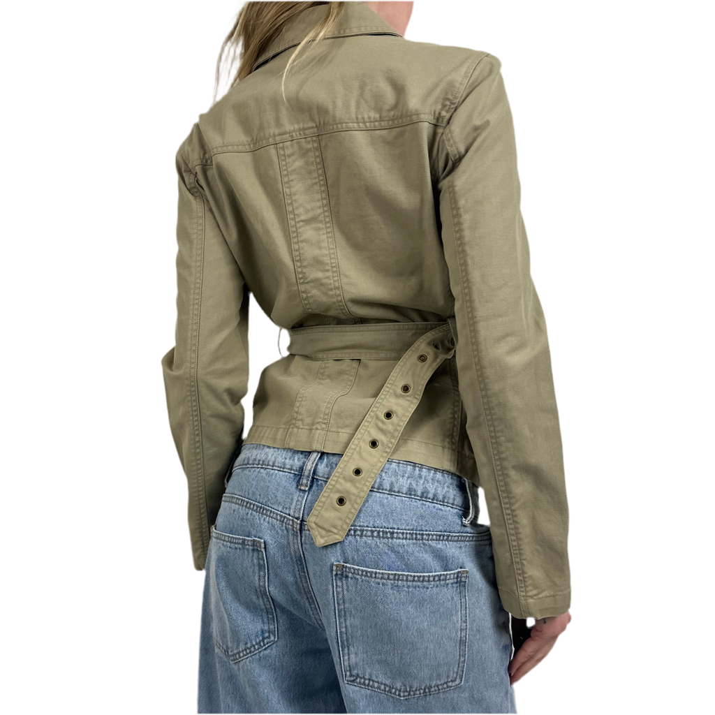 2000s Khaki Green Military Belted Jacket (S/M)
