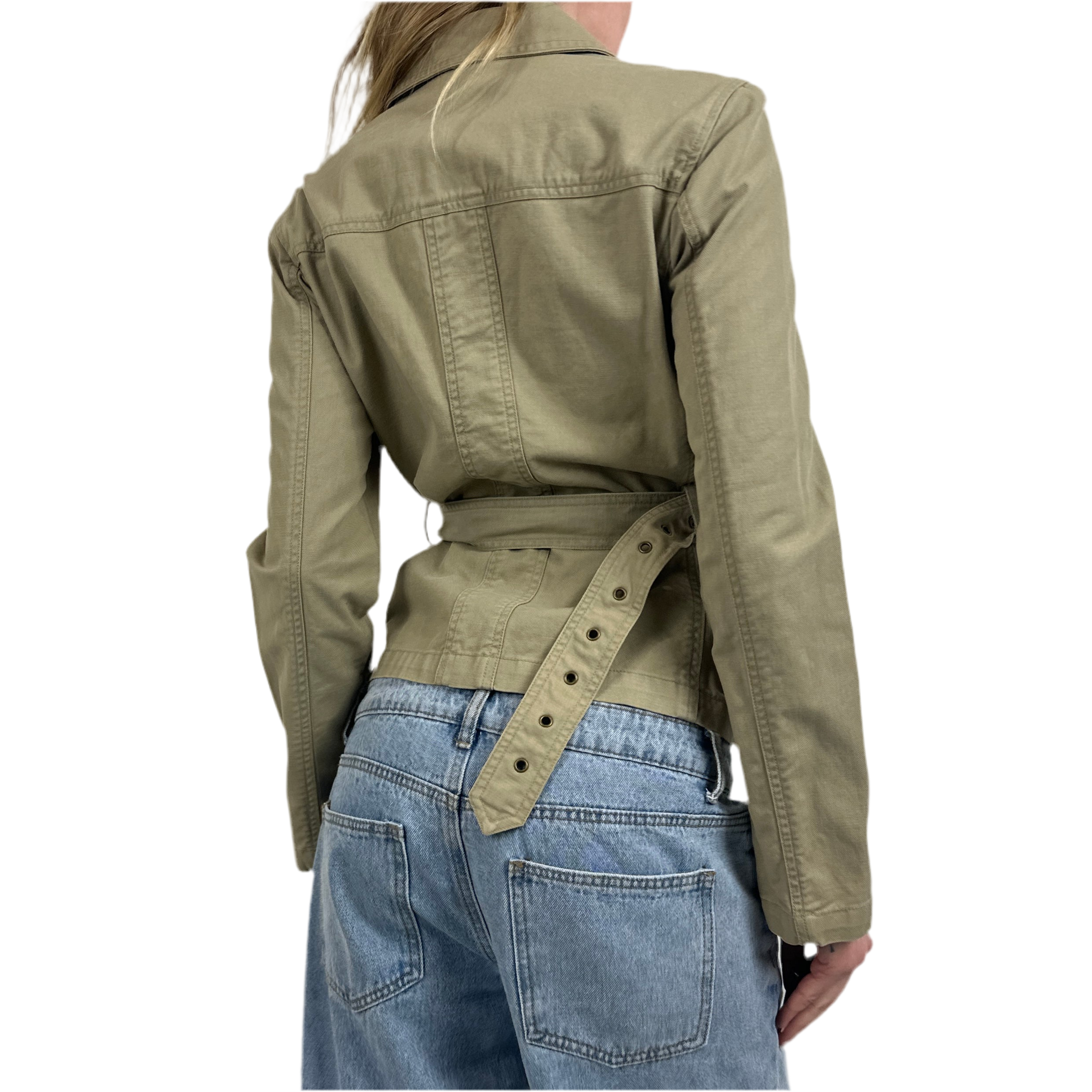 2000s Khaki Green Military Belted Jacket (S/M)
