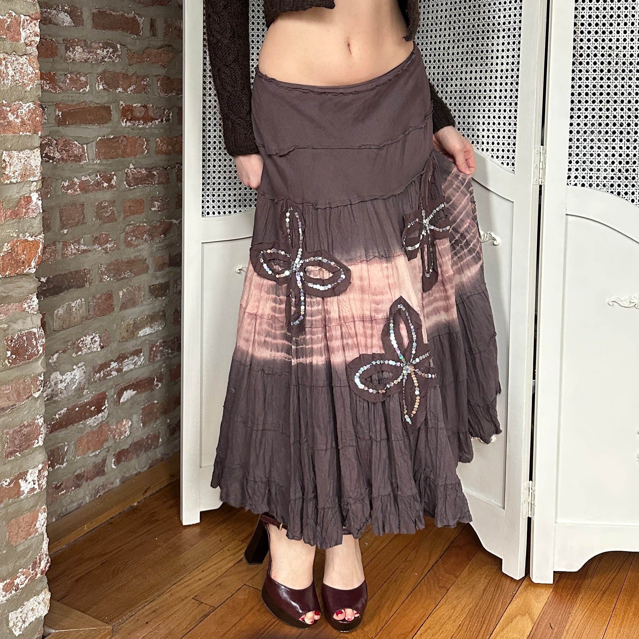 Vintage Boho Cotton Midi Skirt (S)