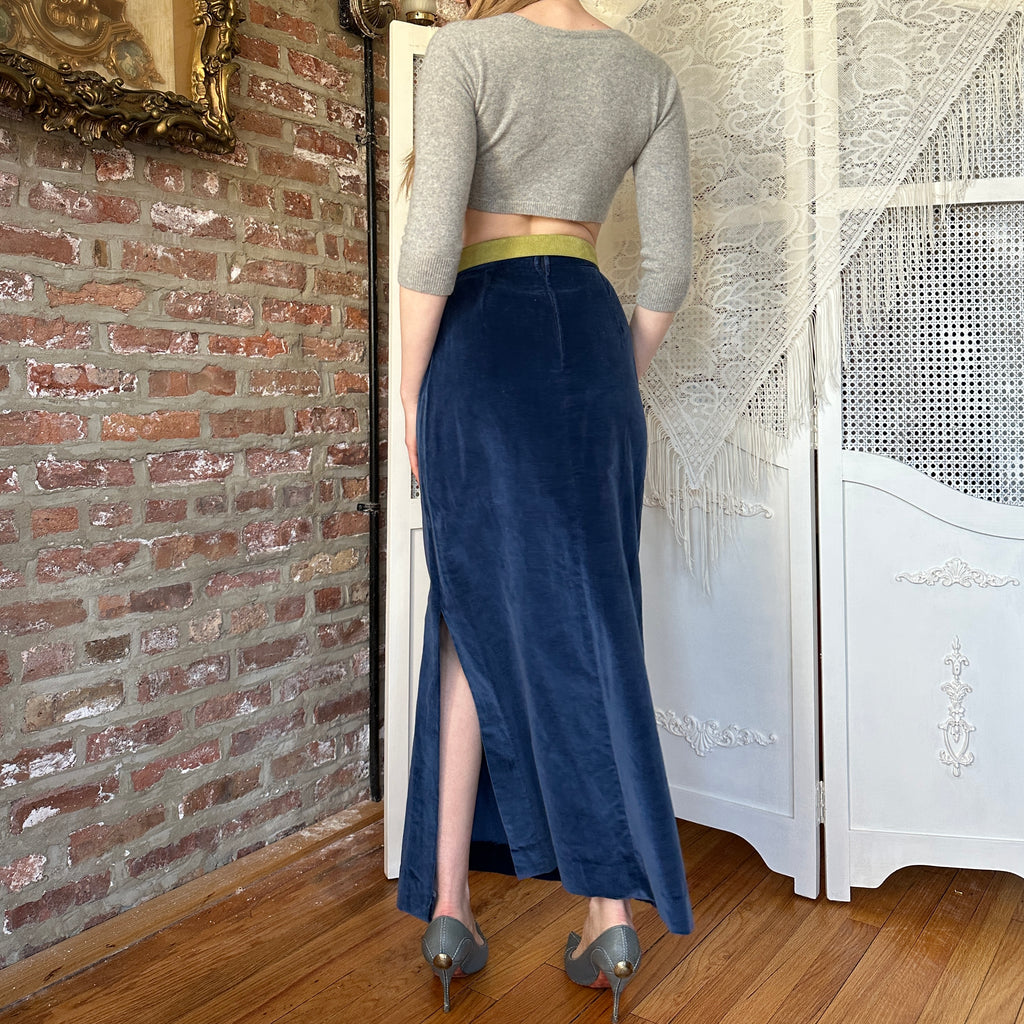 True Vintage Blue Velvet Maxi Skirt (S)