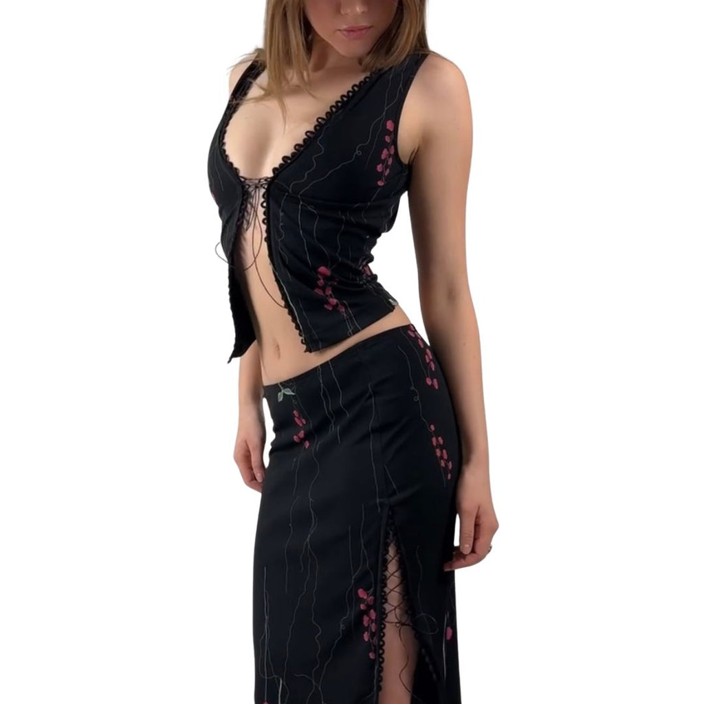 1998 Lace Up Maxi Skirt Set