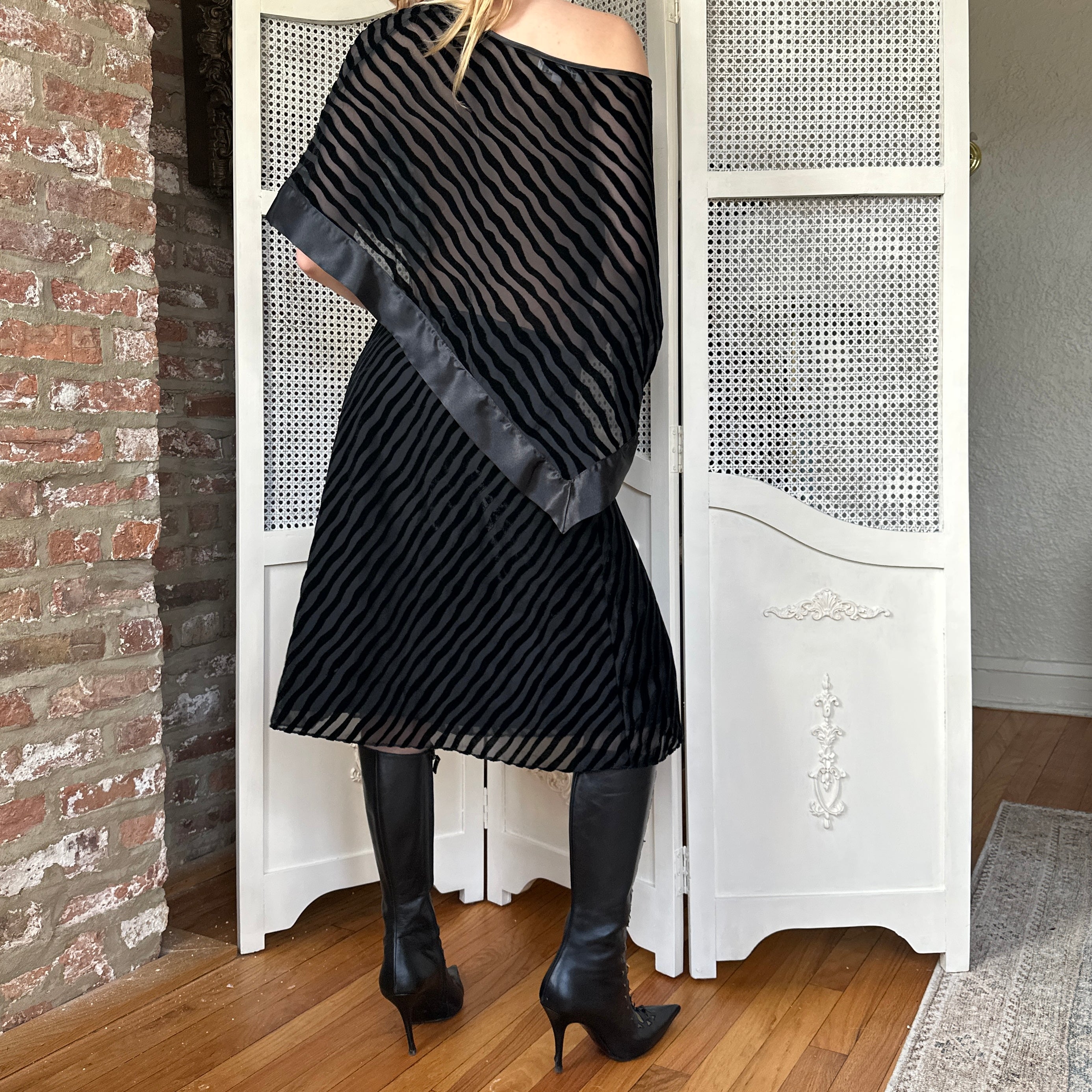 Vintage Striped Silk Poncho & Skirt Set (M)