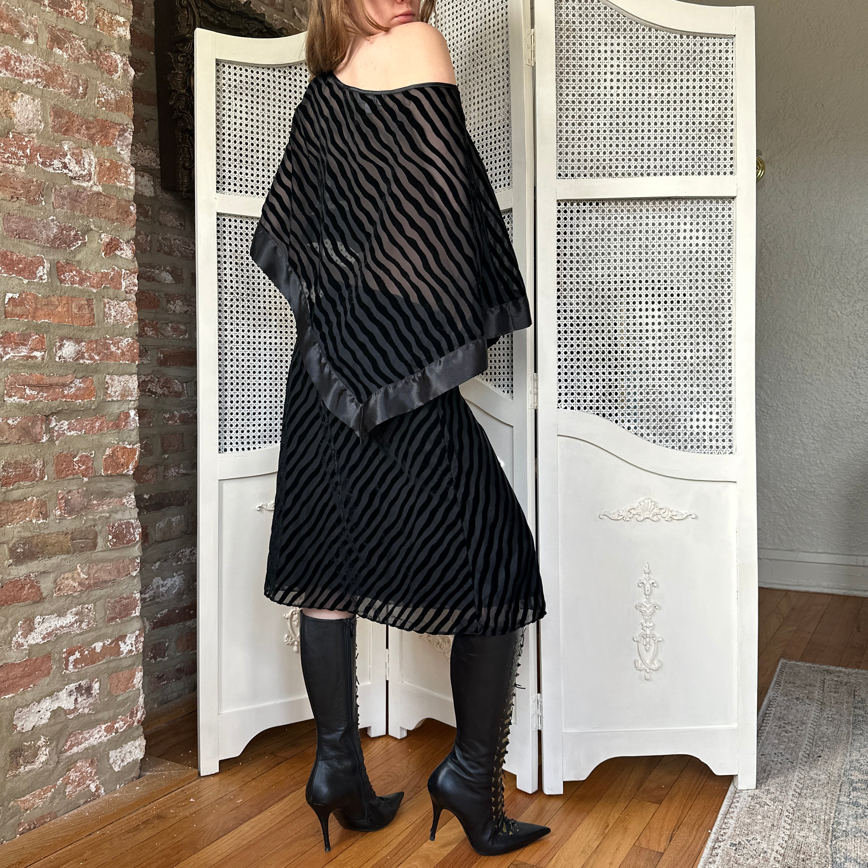 Vintage Striped Silk Poncho & Skirt Set (M)