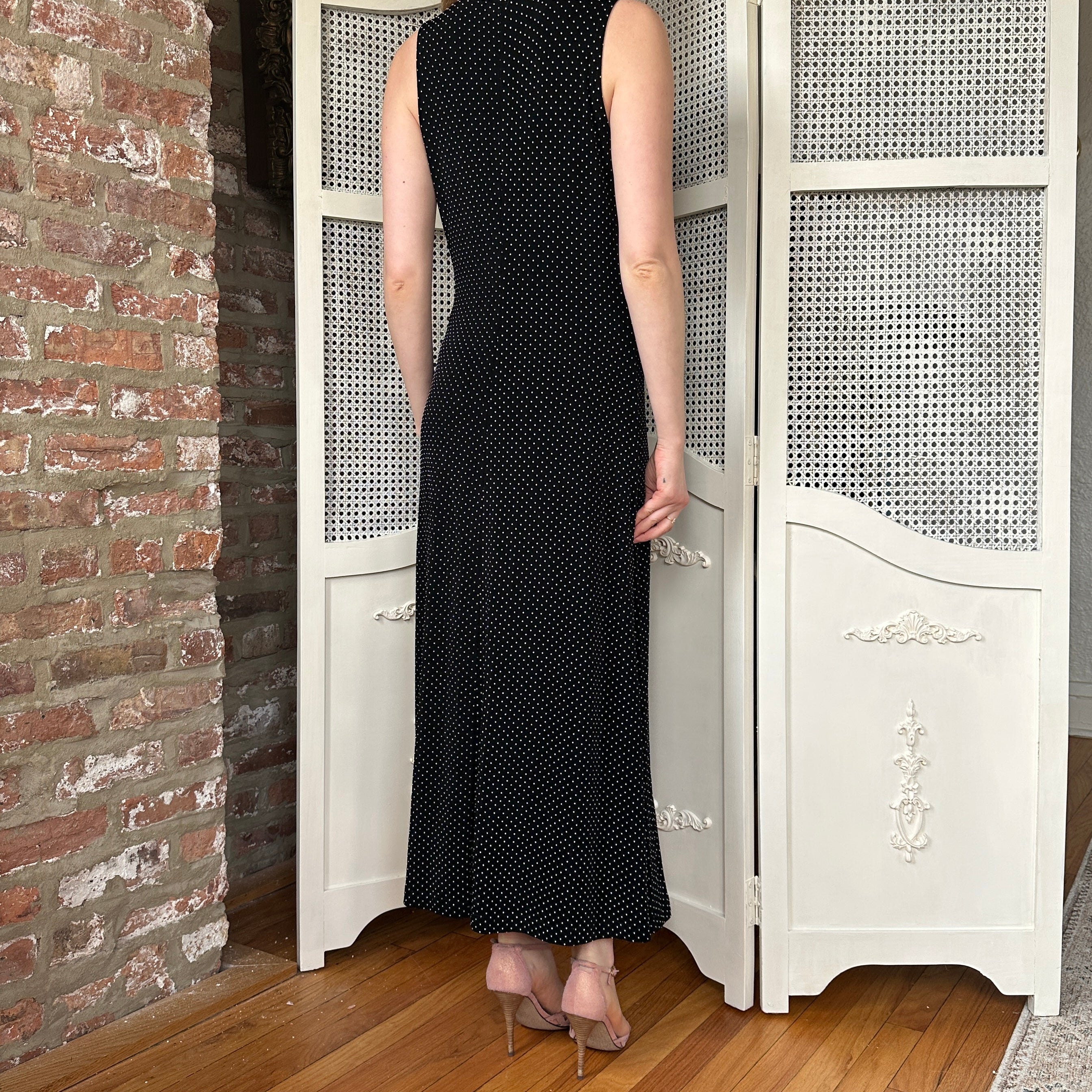 Vintage 90s Slinky Polka Dot Maxi Dress (M)