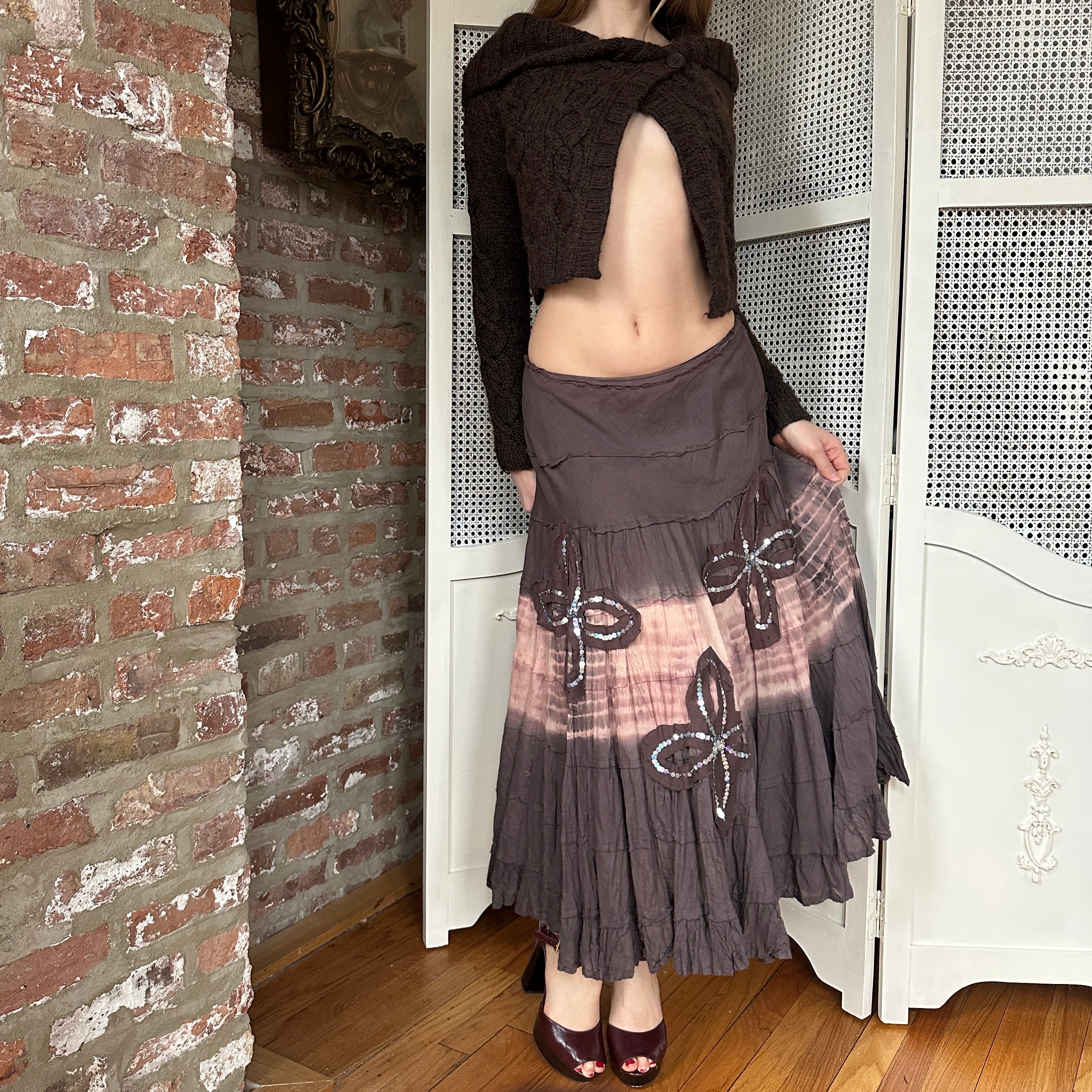 Vintage Boho Cotton Midi Skirt (S)