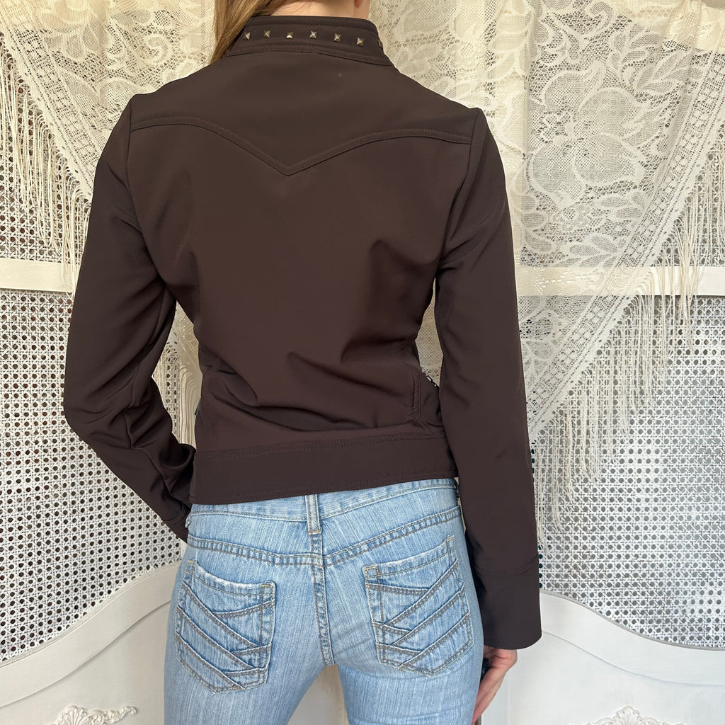 2000s Studded Brown Moto-Style Jacket (S/M)