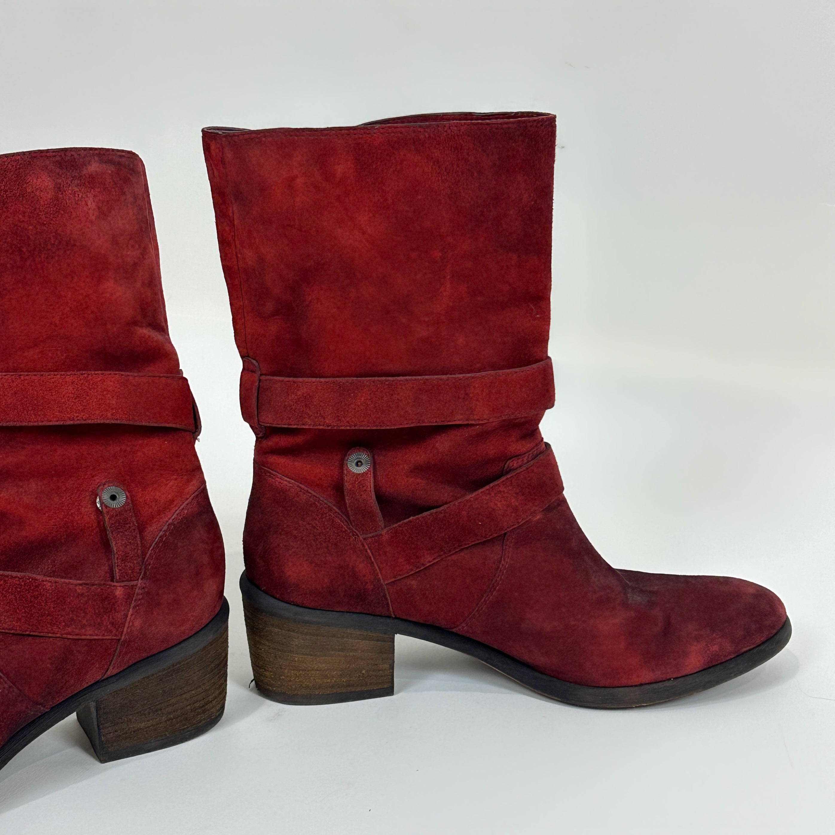 Vintage Red Leather Biker Boots (8)