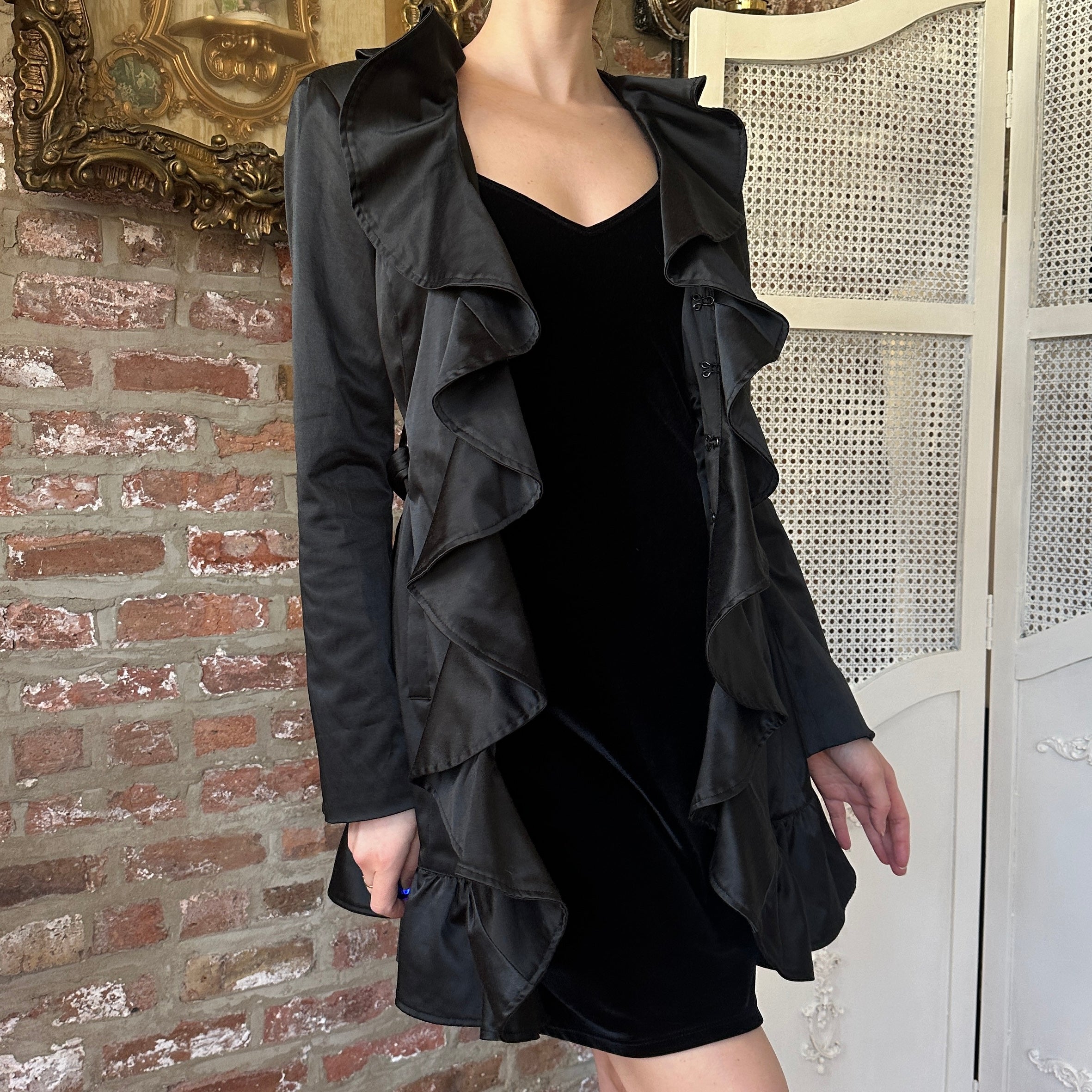 2000s Bebe Satin Ruffle Coat (S)