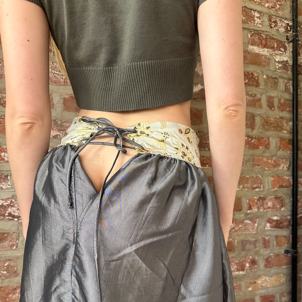 Vintage Silver Taffeta Maxi Skirt (XS/S)