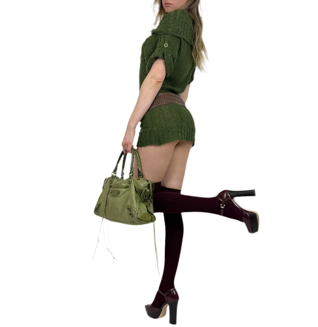 2000s Green Knit Mini Dress (M)