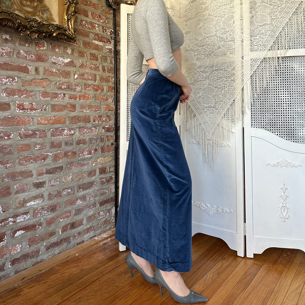 True Vintage Blue Velvet Maxi Skirt (S)
