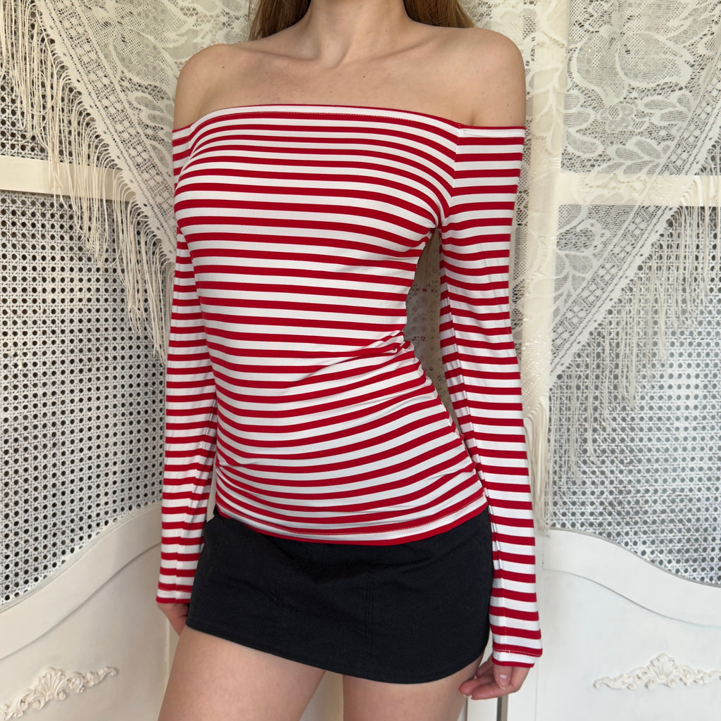 Vintage Striped Cold Shoulder Top (M)