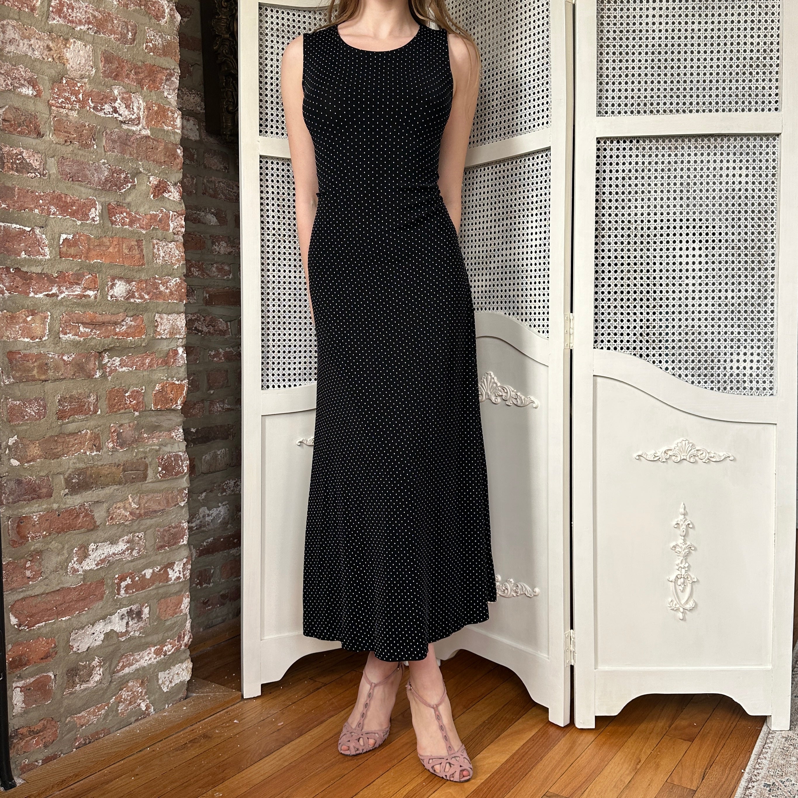 Vintage 90s Slinky Polka Dot Maxi Dress (M)