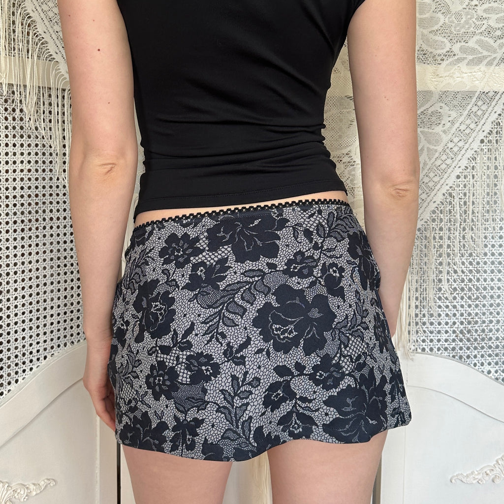 Vintage Lace Print Mini Skirt (S)