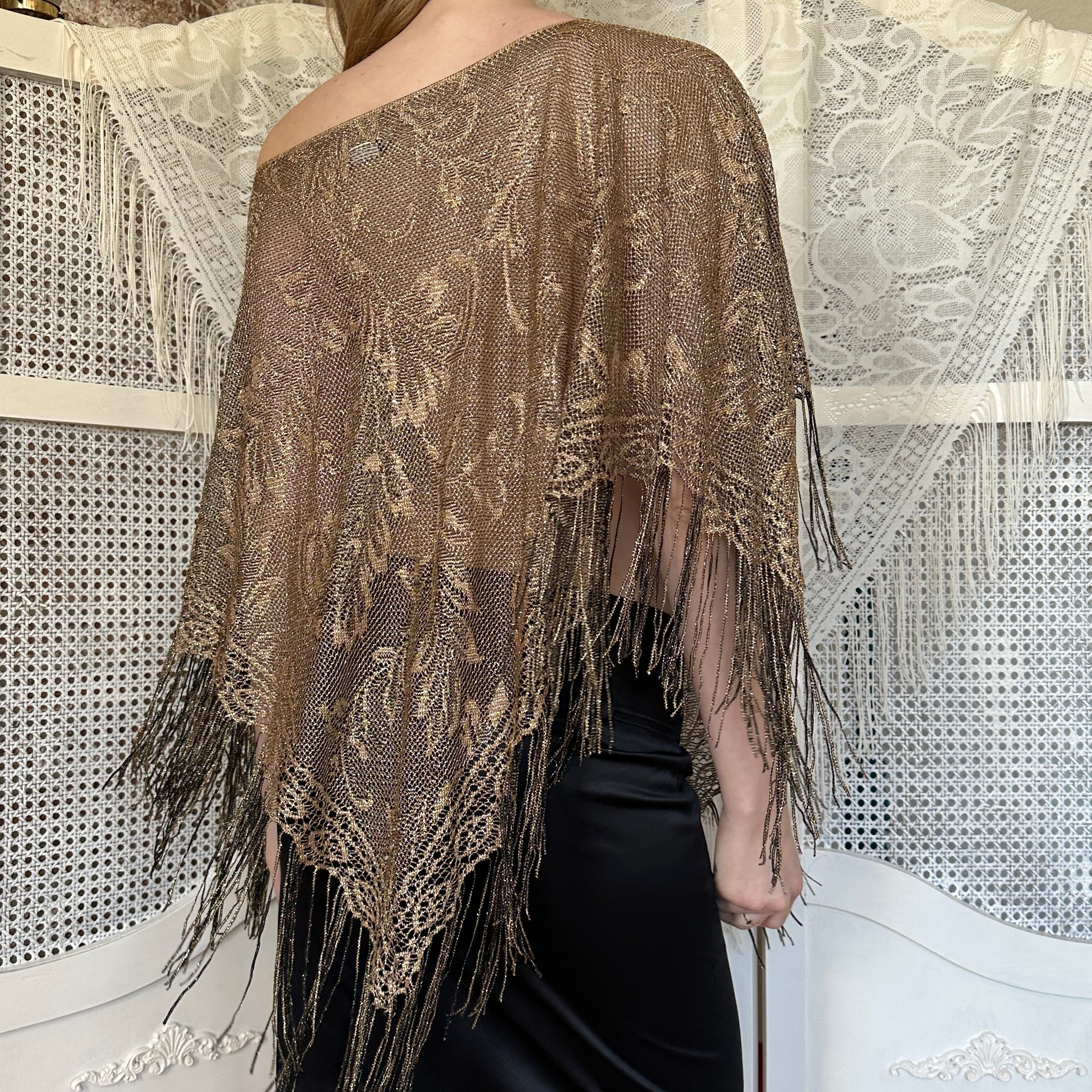 Vintage Gold Sheer Poncho (OS)