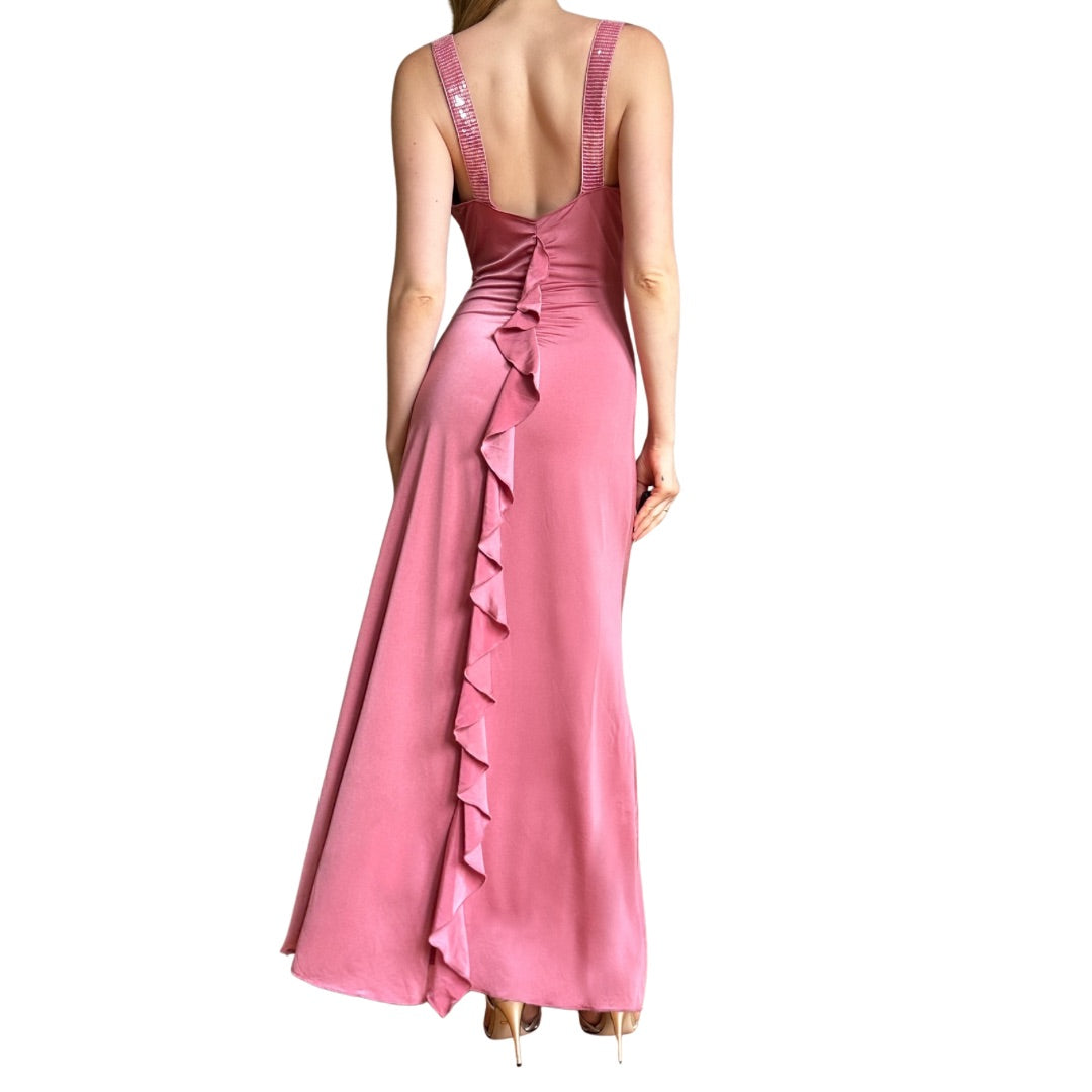 2000s Blush Sequin Ruffle Maxi