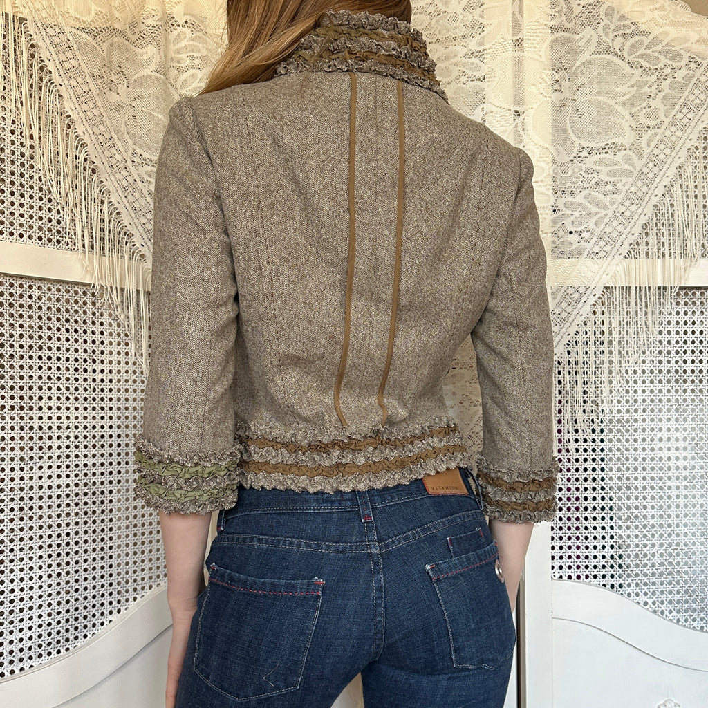 Vintage Wool Ruffle Blazer Top (XS)