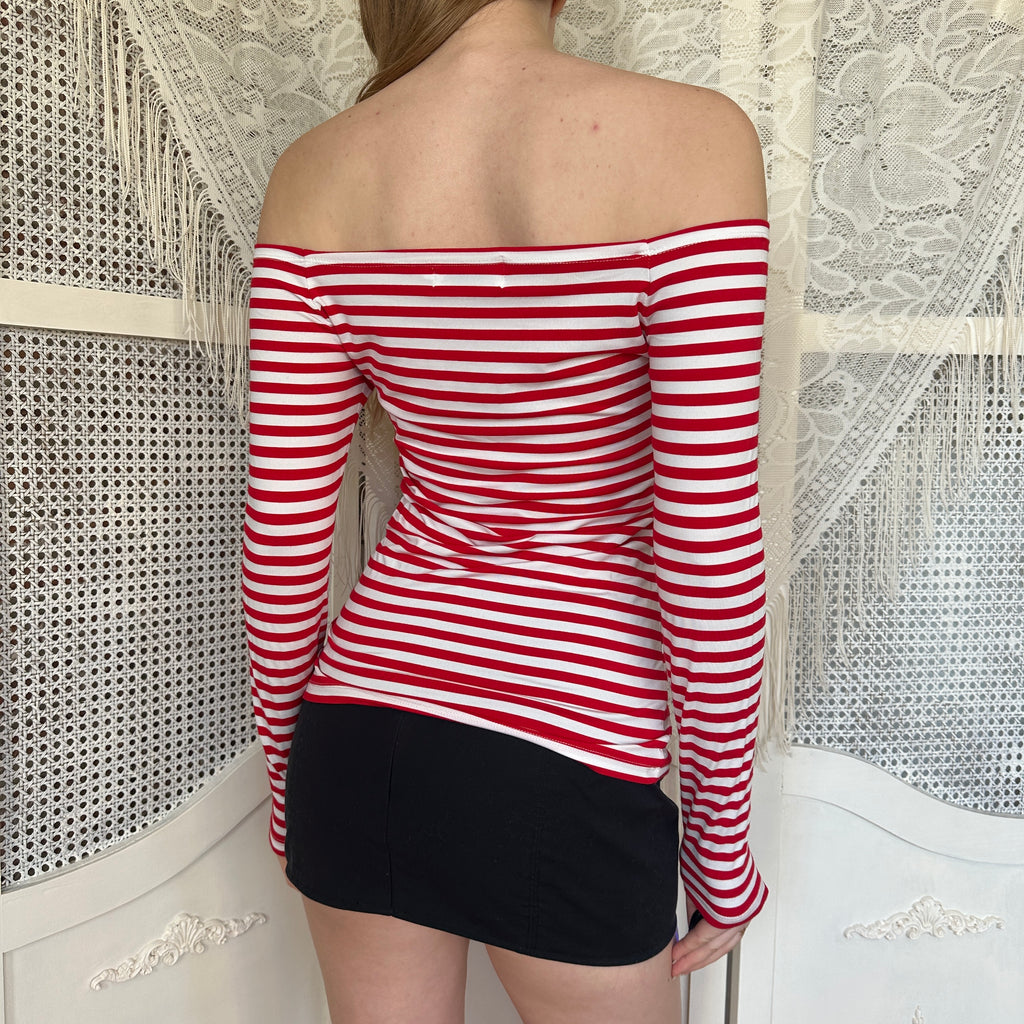 Vintage Striped Cold Shoulder Top (M)