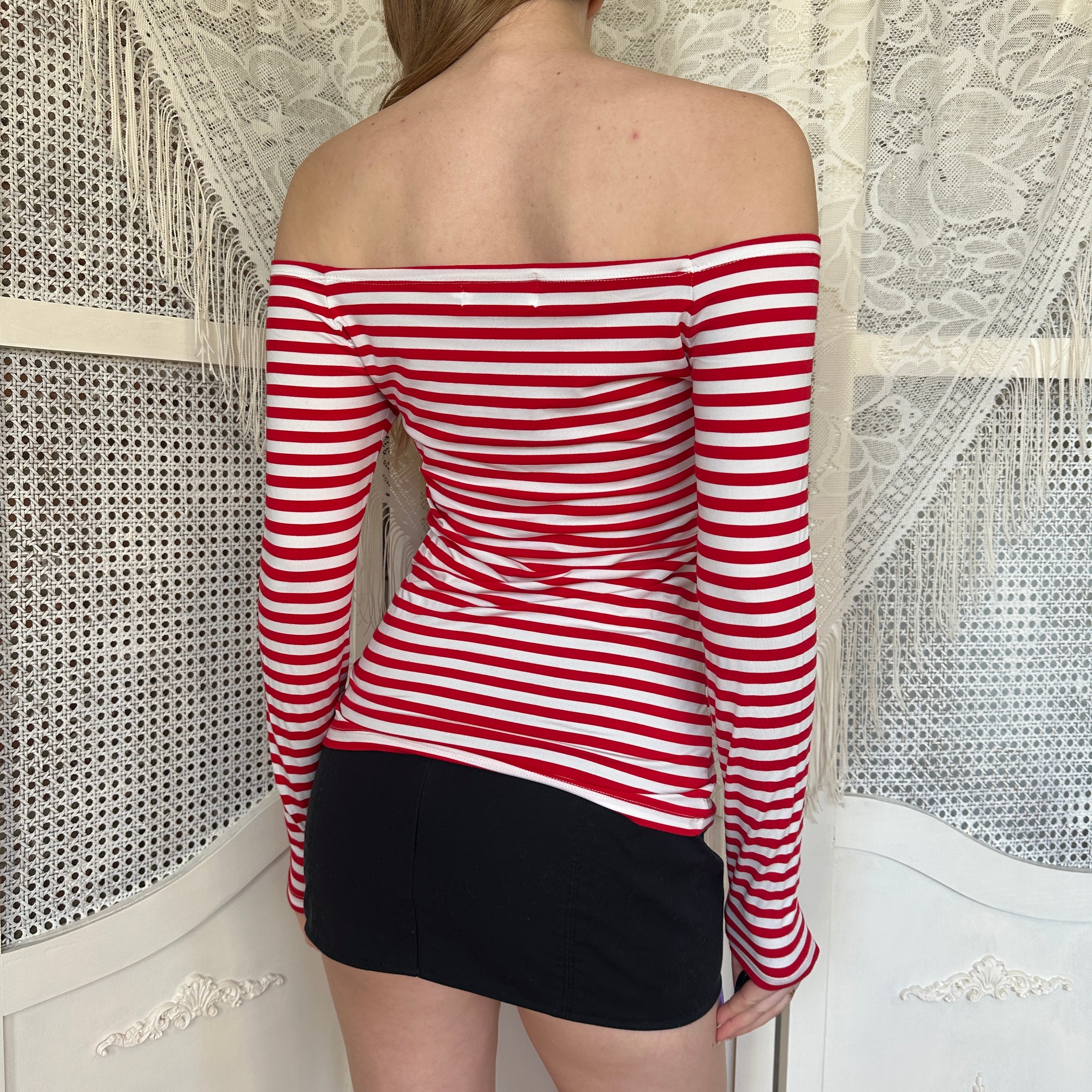 Vintage Striped Cold Shoulder Top (M)