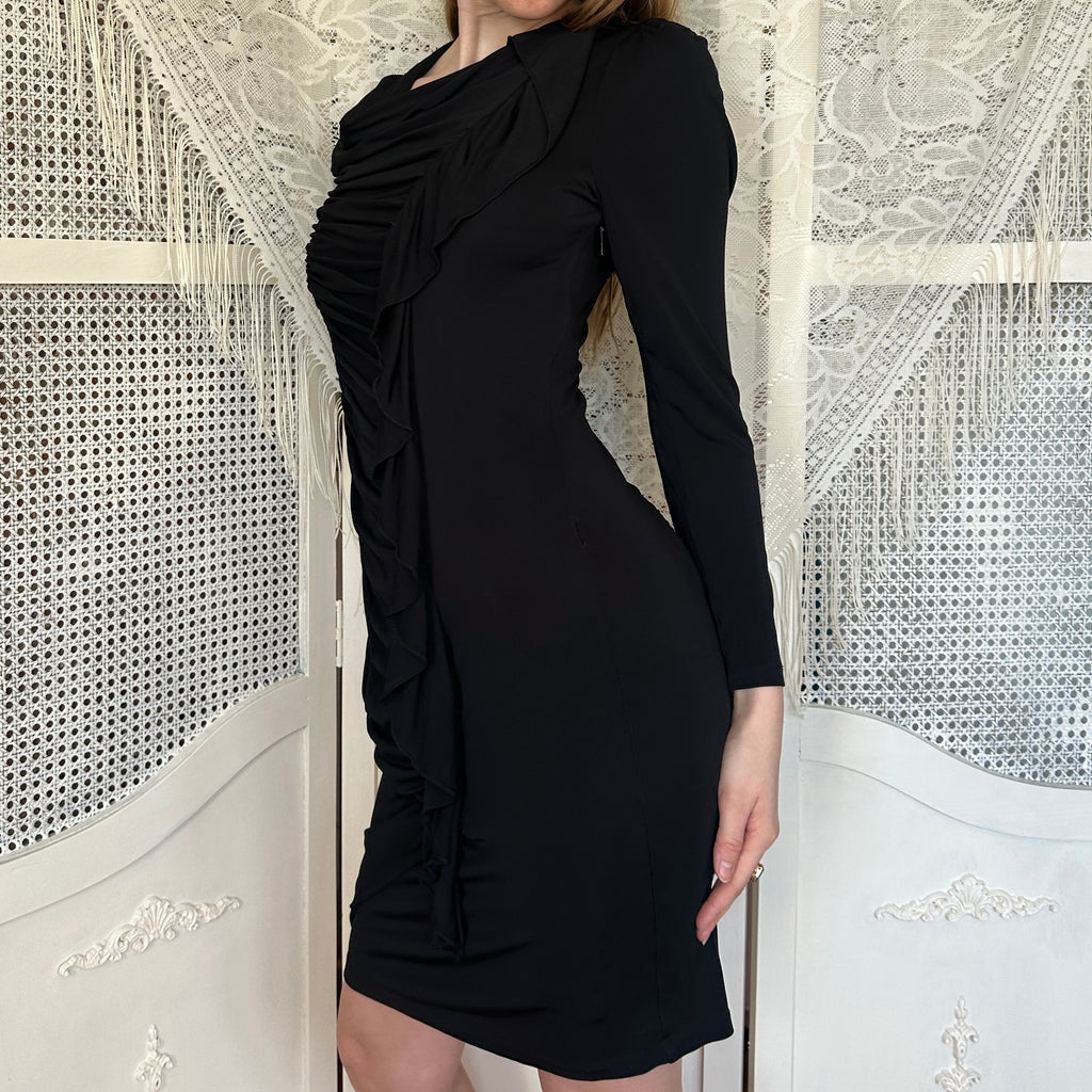 Roberto Cavalli Black Slinky Draped Midi Dress (M)