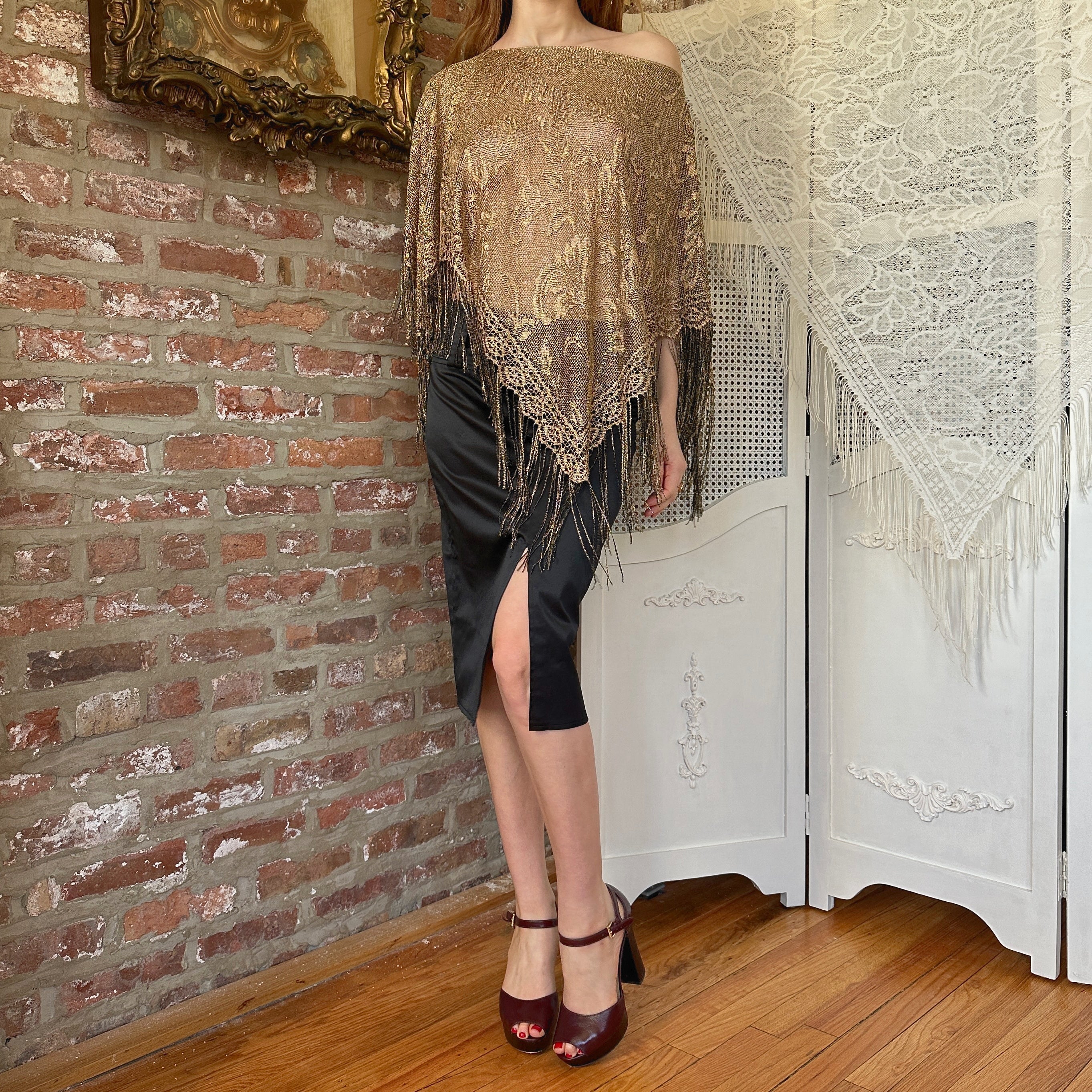 Vintage Gold Sheer Poncho (OS)