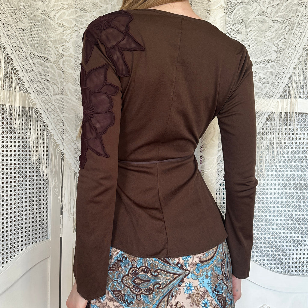 True Vintage Brown Wrap Top (S/M)