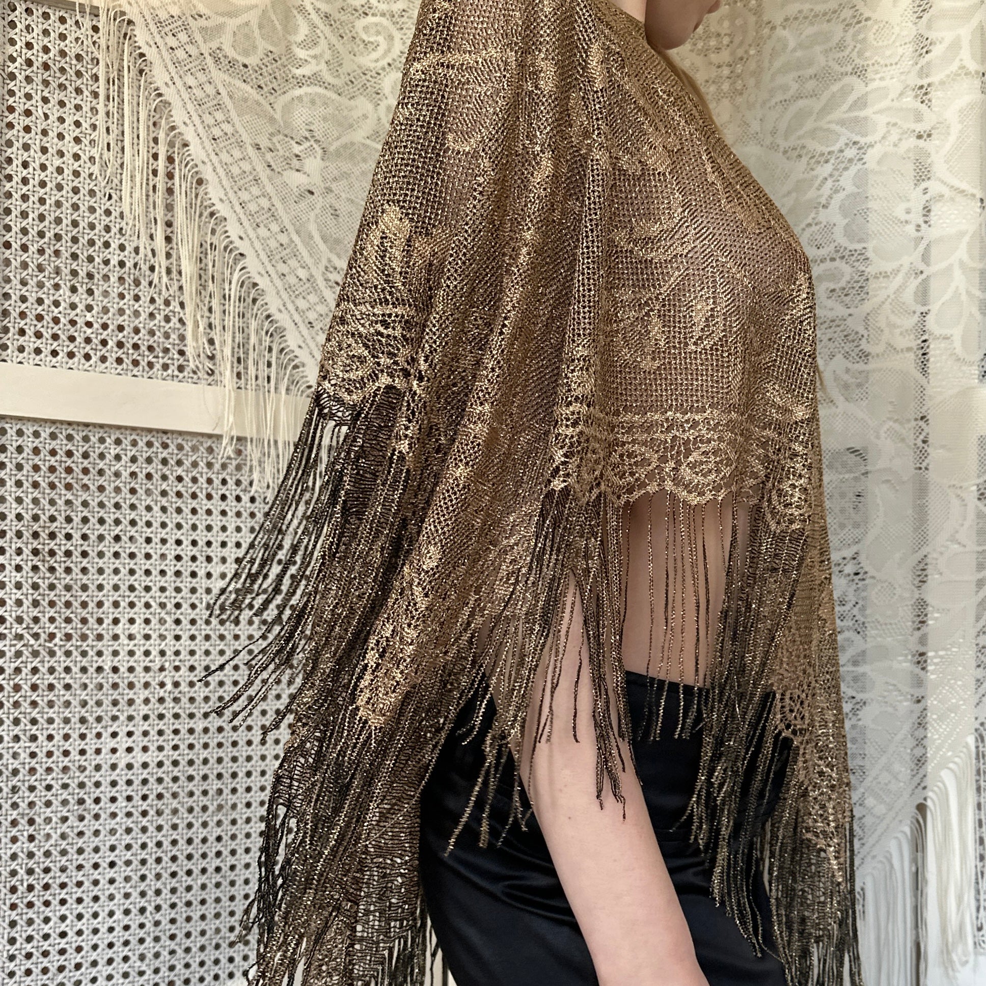 Vintage Gold Sheer Poncho (OS)