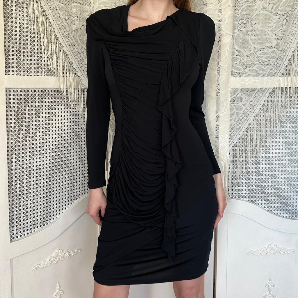 Roberto Cavalli Black Slinky Draped Midi Dress (M)
