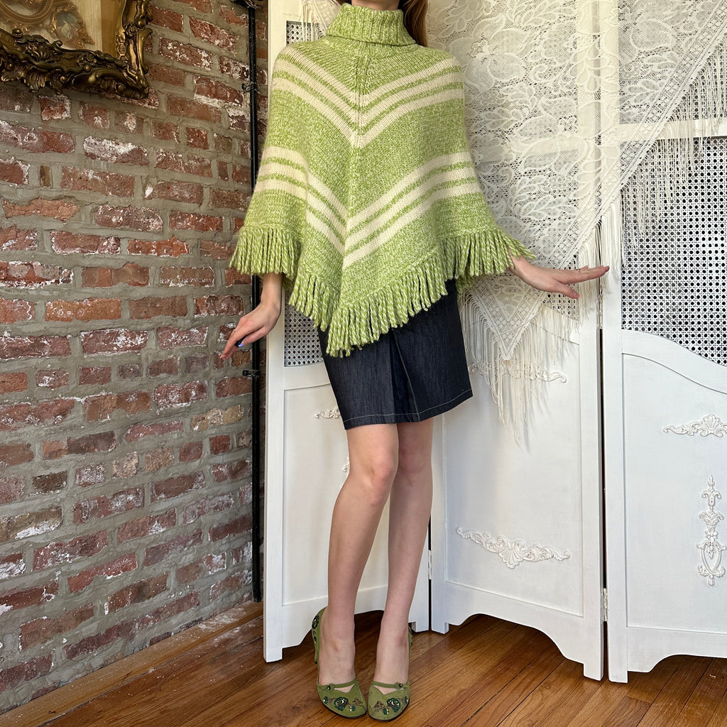 Vintage Green Wool Poncho (M)