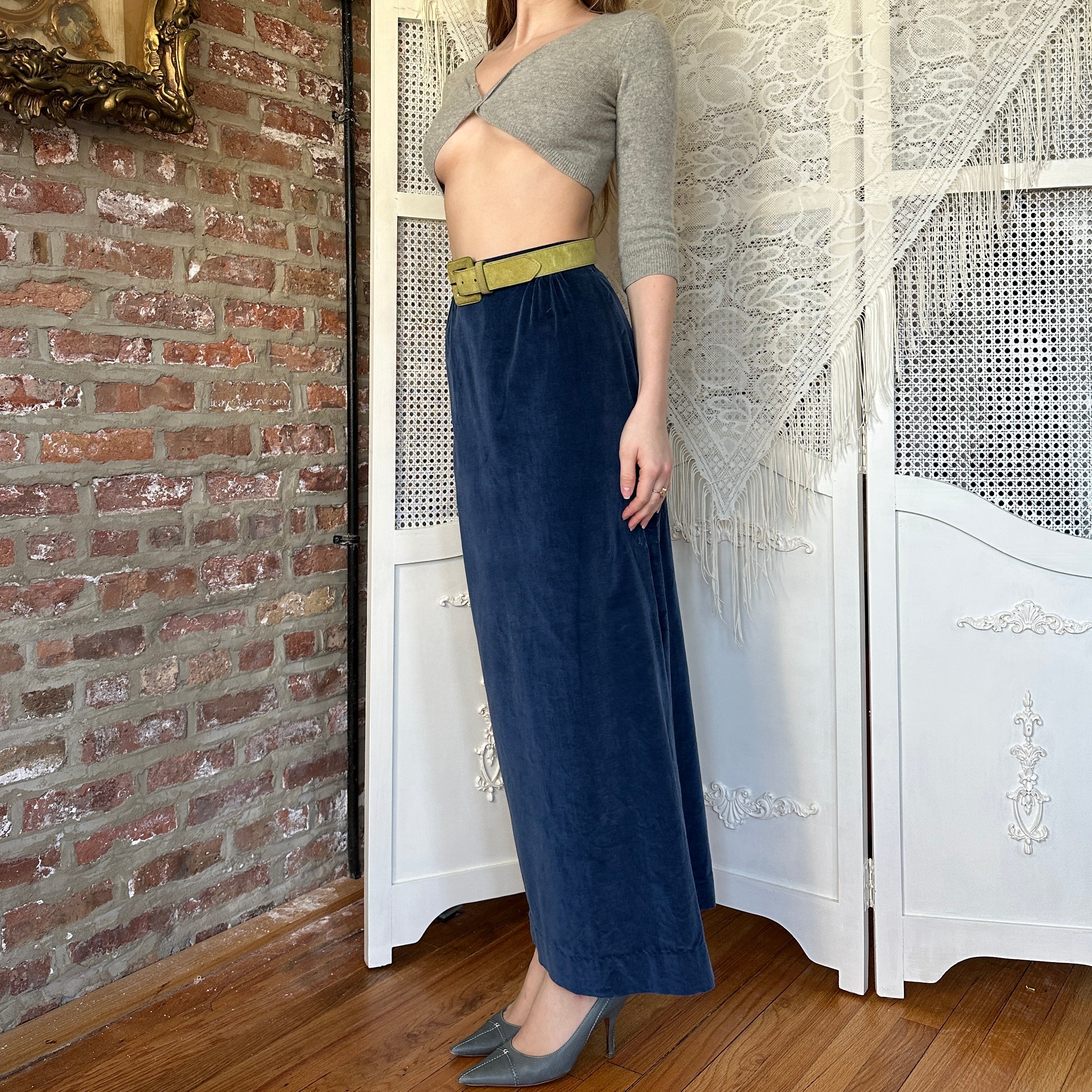 True Vintage Blue Velvet Maxi Skirt (S)